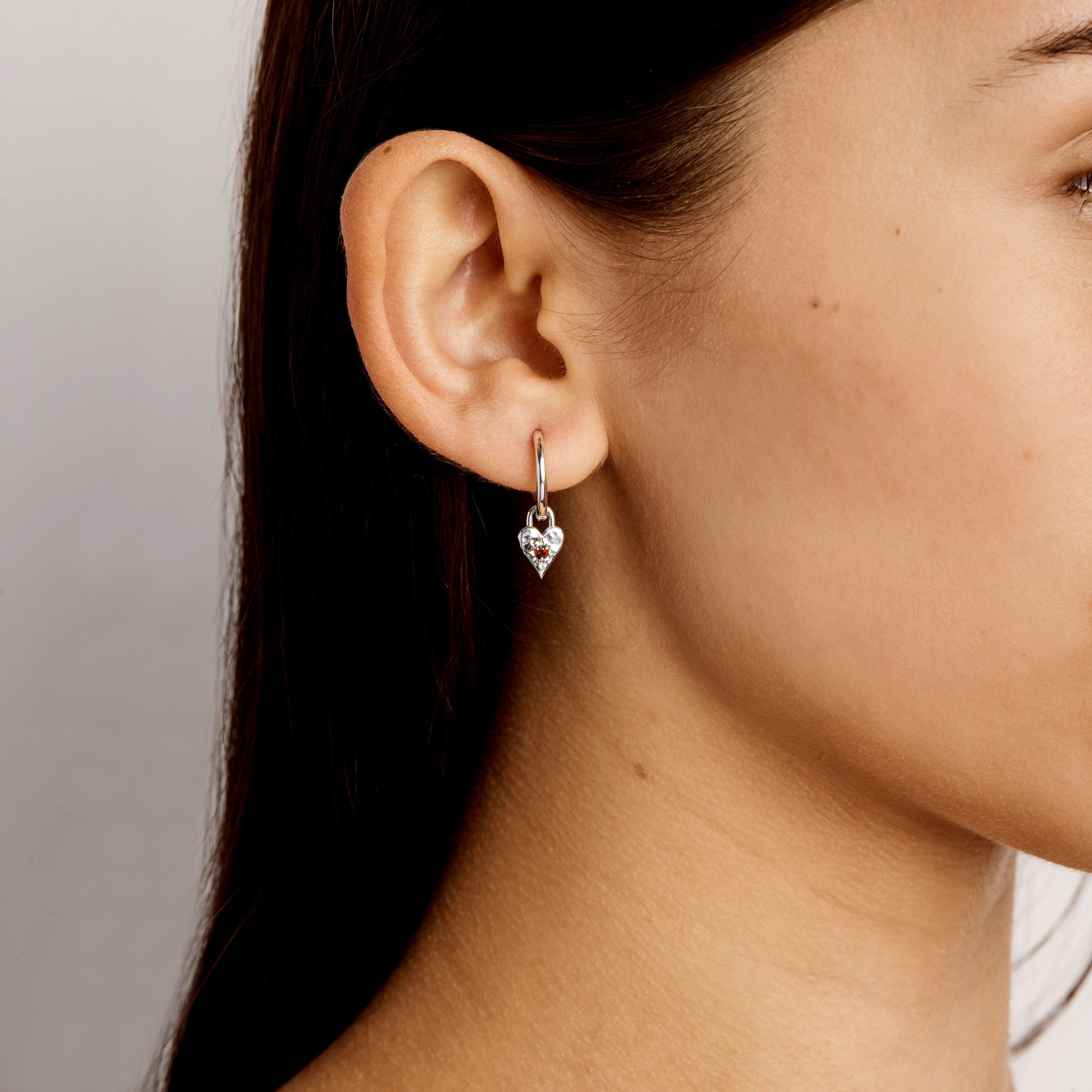 Love Heart Garnet Ear Charms - Dainty Bohemian Earring Charms for Cartilage, Helix & Lobe Piercings | Perfect for Everyday Wear, Date Nights & Boho Jewelry Lovers