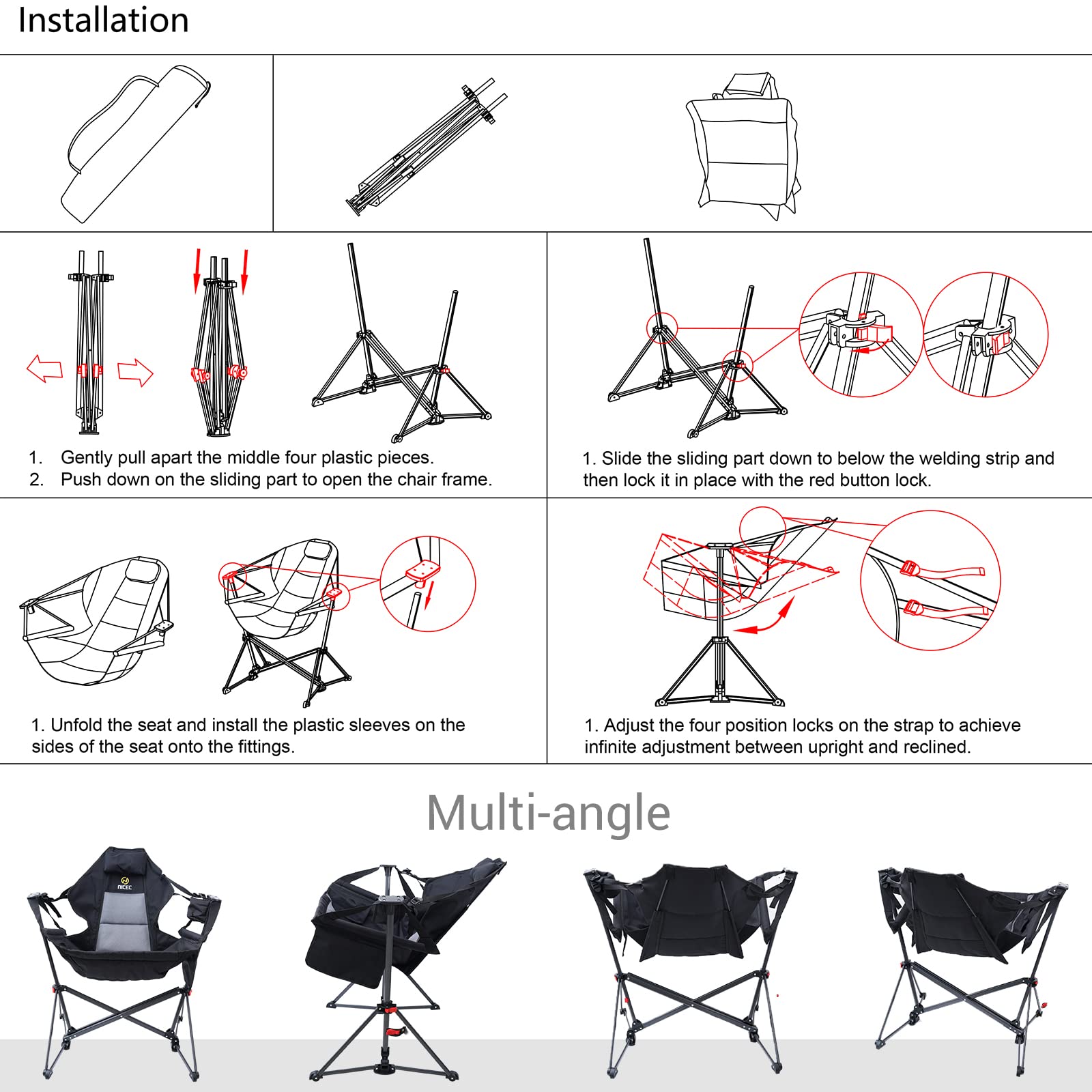 Premium 2-Pack Heavy Duty Hammock Camping Chairs with Stand - High Back Rocking Swivel Design, Cup Holder & Side Pockets - Perfect for Backyard, Beach, Patio & Outdoor Relaxation