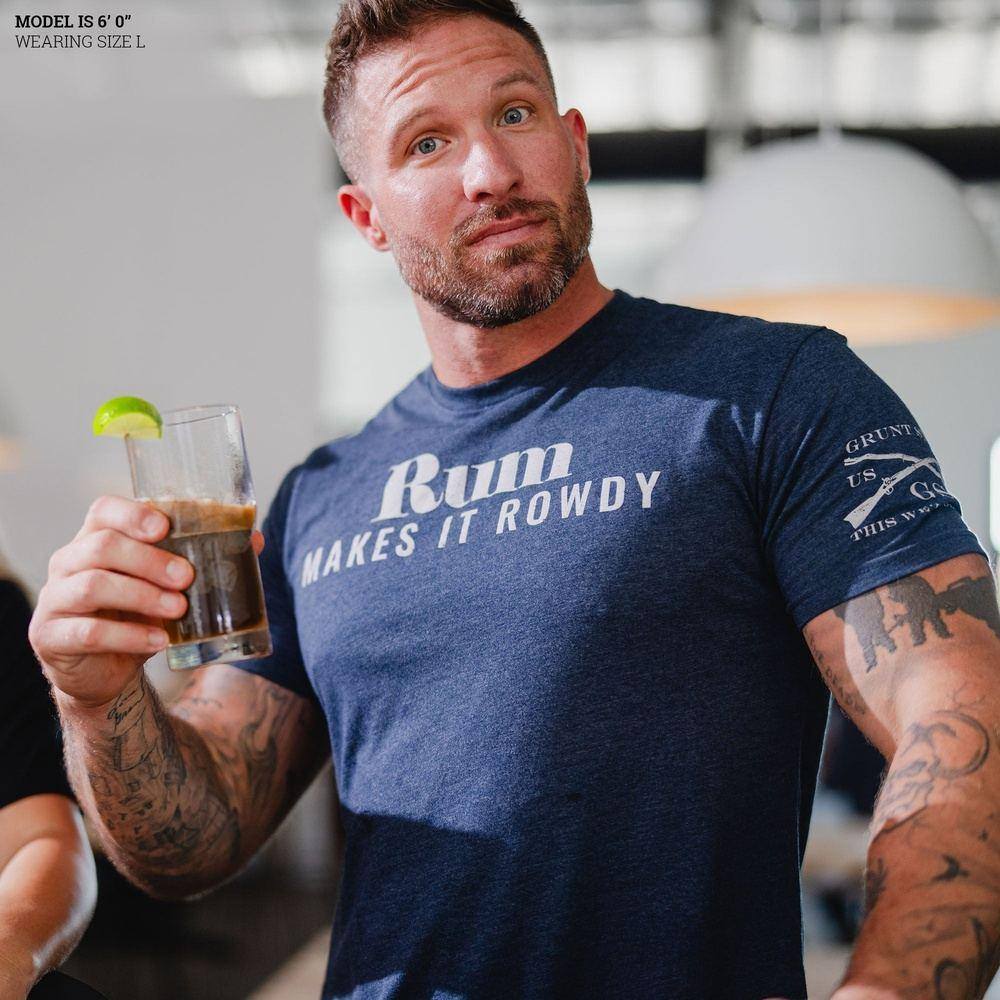 Rum Makes It Rowdy T-Shirt - Midnight Navy - Funny Drinking Tee for Parties & Beach Outings