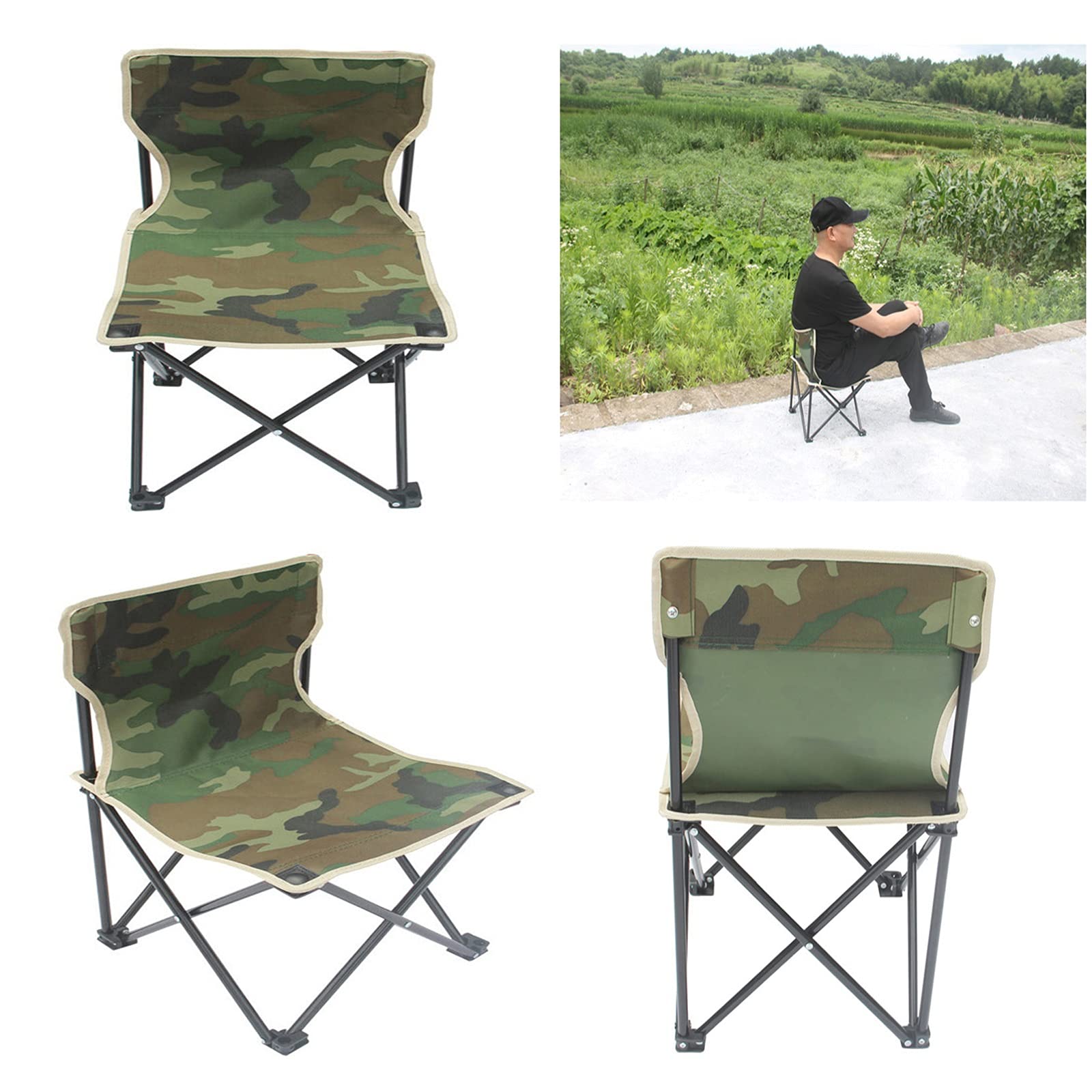 Portable Folding Camping Table and Chairs Set - Lightweight Outdoor Picnic Furniture with 2 Cup Holders & Carry Bag, 45x45x40cm (3-Piece Camouflage Design) - Perfect for Backpacking, Hiking, Beach Trips and Tailgating Parties