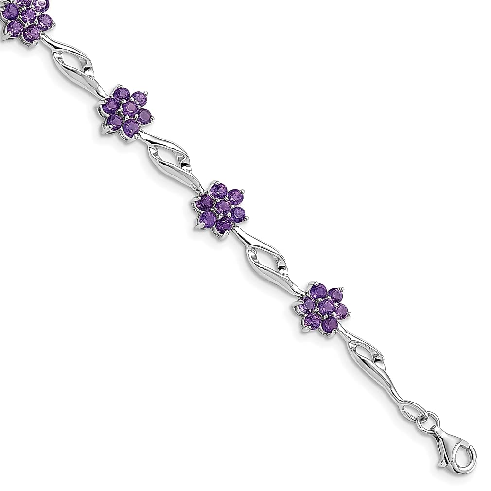 925 Sterling Silver Amethyst Bracelet with Flower Gemstone - Elegant Fine Jewelry for Women | Perfect Gift for Her, Birthday, Anniversary & Special Occasions