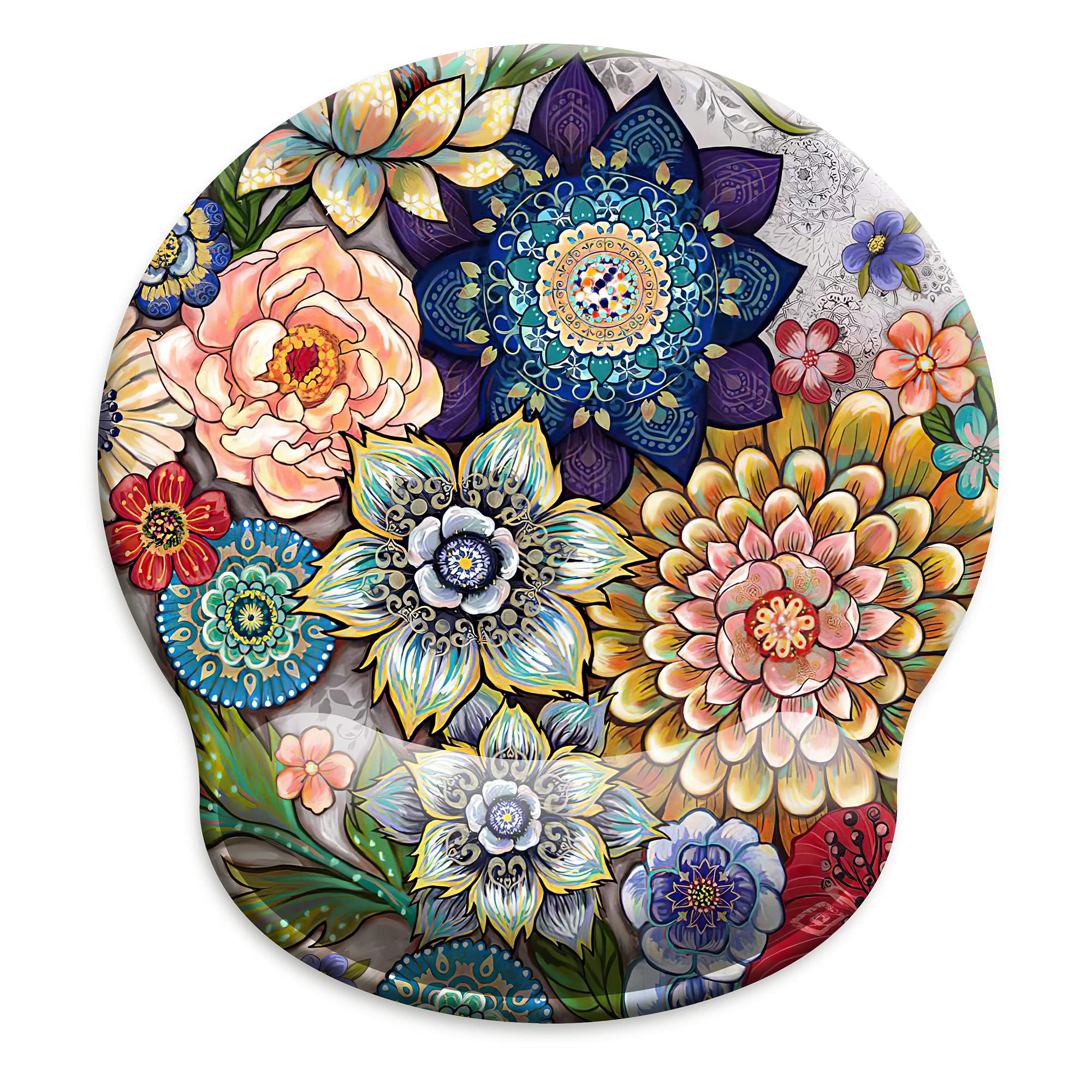 HOPONY Ergonomic Mouse Pad with Wrist Support - Gel Cushioned Computer Mouse Pad with Non-Slip Rubber Base for Laptop & PC (9x10 inches, Boho Floral Design) - Perfect for Office, Gaming & Long Work Sessions to Prevent Wrist Pain