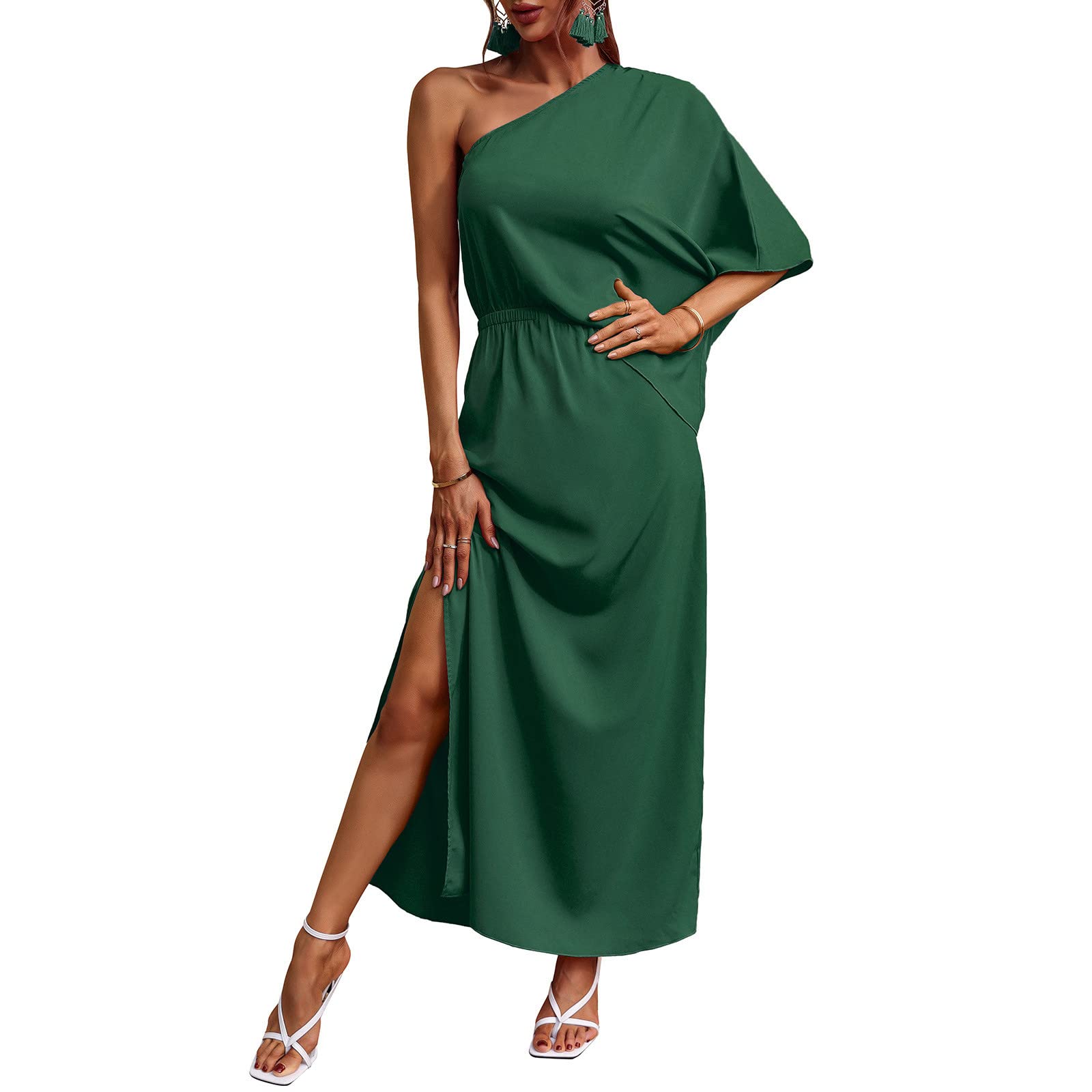 2022 Women's Summer Dresses - Elegant Sexy One Shoulder Irregular Hem Sundress in Solid Colors for Wedding Guest, Beach Vacation & Date Night | Doe Tan