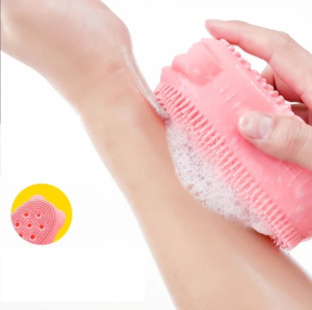 Premium Silicone Double-Sided Body Scrubber & Exfoliating Brush for Women & Men - Deep Cleaning Massage Sponge for Shower & Bath, Creates Rich Bubbles, Gentle Exfoliation (Pink) - Ideal for Spa Days, Dry Brushing & Sensitive Skin Care