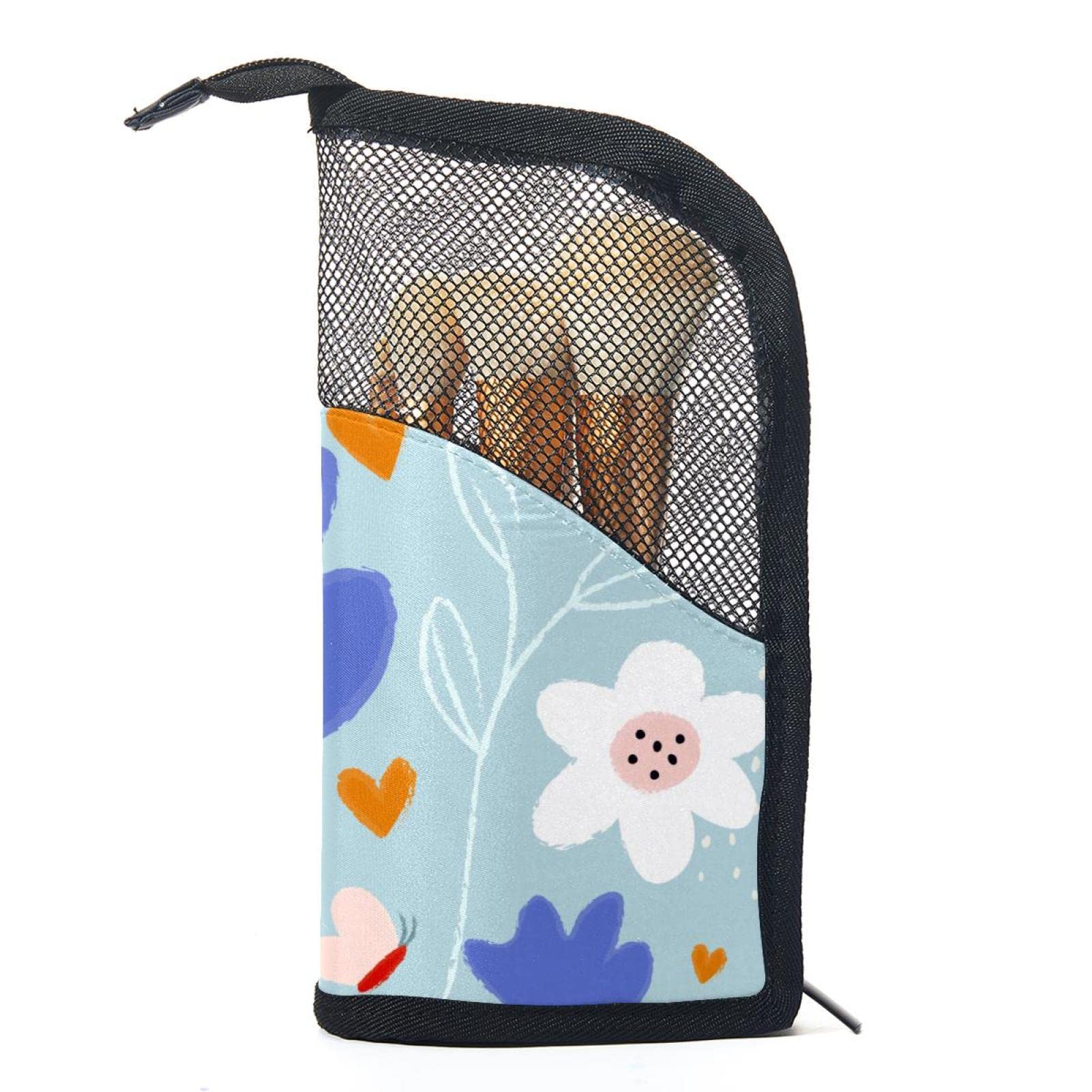 12-Piece Makeup Brush Organizer Bag with Floral Design - Portable Travel Cosmetic Brush Holder Case for Professional Makeup Artists & Beginners - Perfect for Home, Travel, and Salon Use