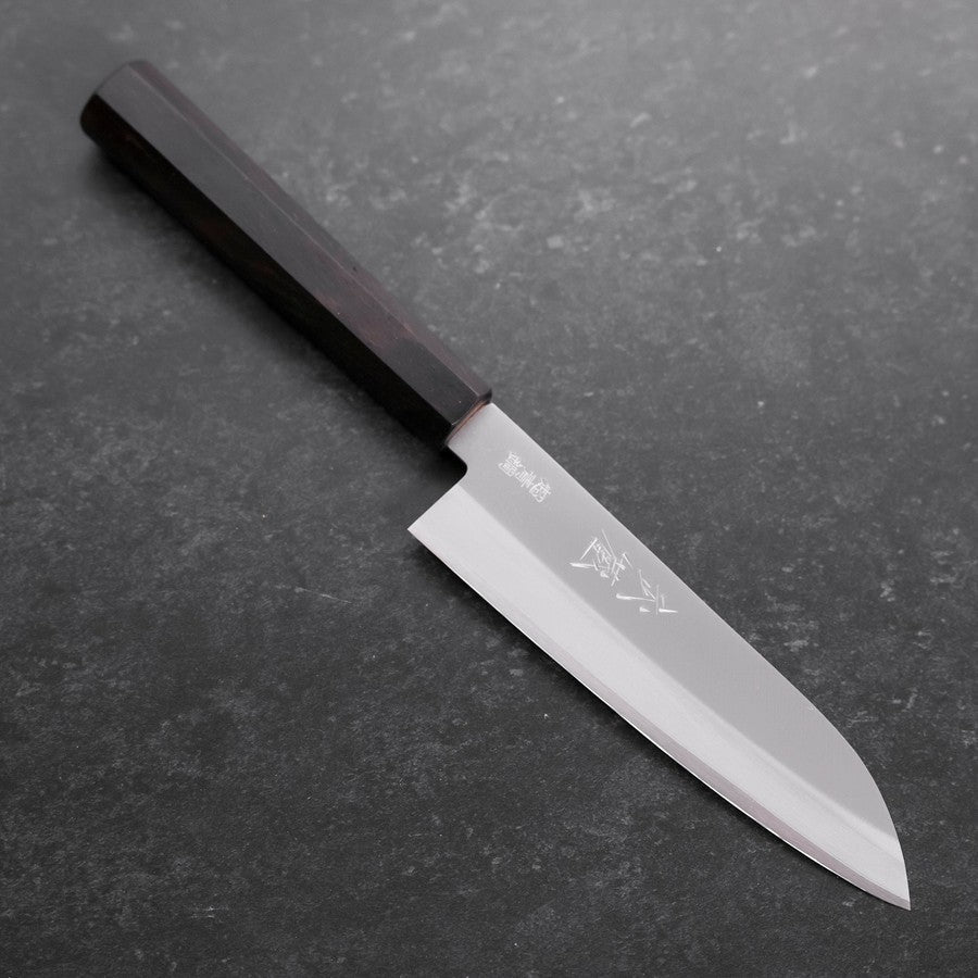 Premium Santoku Knife 140mm - Stainless Steel Clad Blue Super Steel, Polished Blade with Buffalo Ebony Handle - Perfect for Slicing, Dicing & Chopping Vegetables, Meat & Fish