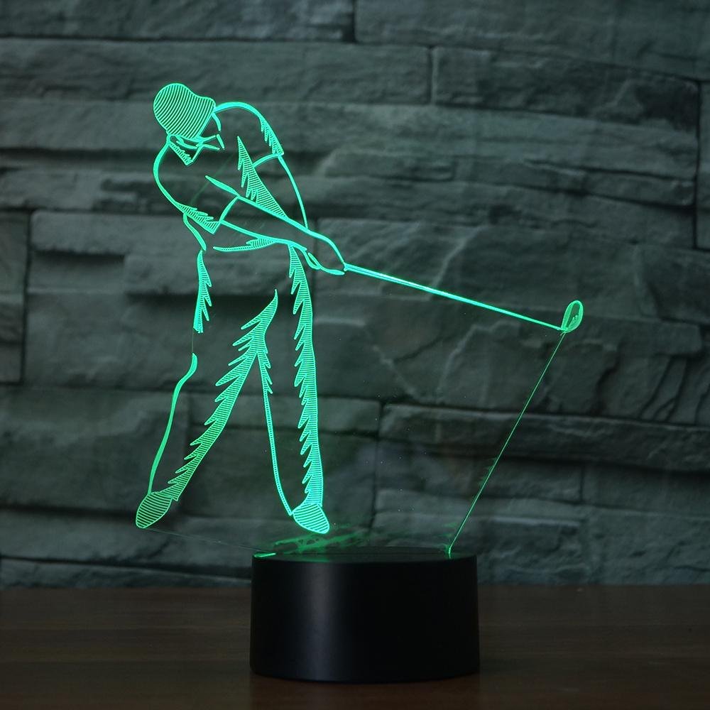 3D Golf Swing Night Light - Touch Switch LED Table Lamp with 7 Color Changing Modes, Optical Illusion Desk Decor for Home, Office, Kids Room - Perfect Gift for Christmas, Birthday & Golf Lovers (Home Decor, Night Light, Gift Idea)