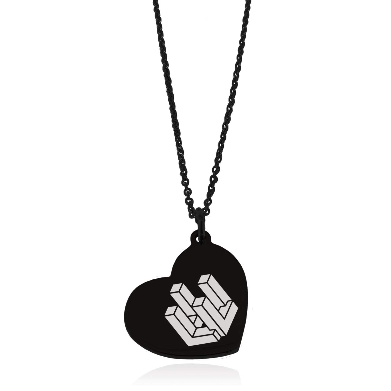 3D Black Stainless Steel Letter L Initial Cube Box Monogram Necklace with Floating Heart Charm - Perfect for Birthdays, Anniversaries & Personalized Gifts