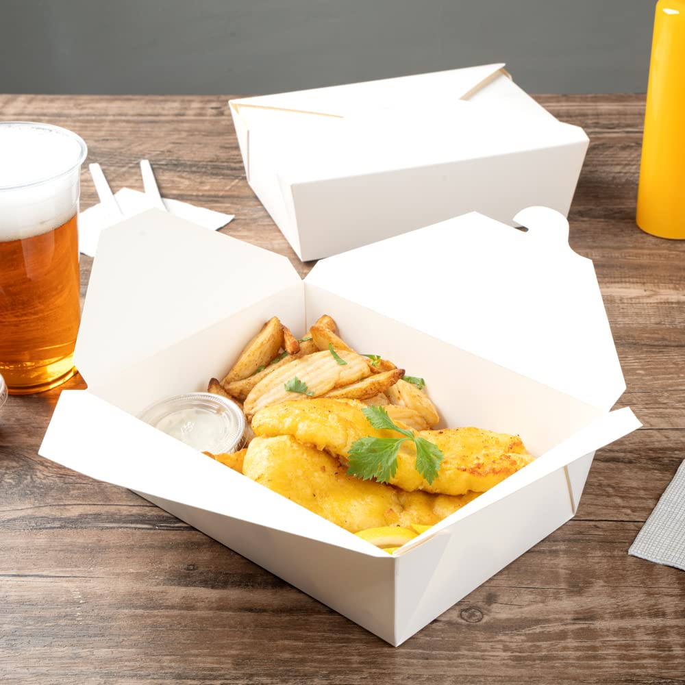 Restaurantware Bio Tek 8.5 x 6.3 x 2.5 Inch Eco-Friendly Food Containers - 200 Pack Durable Disposable Noodle Boxes | 17-Oz White Paper Takeout Containers for Restaurants, Catering, Picnics & Meal Prep | BPA-Free, Sustainable & Leak-Proof