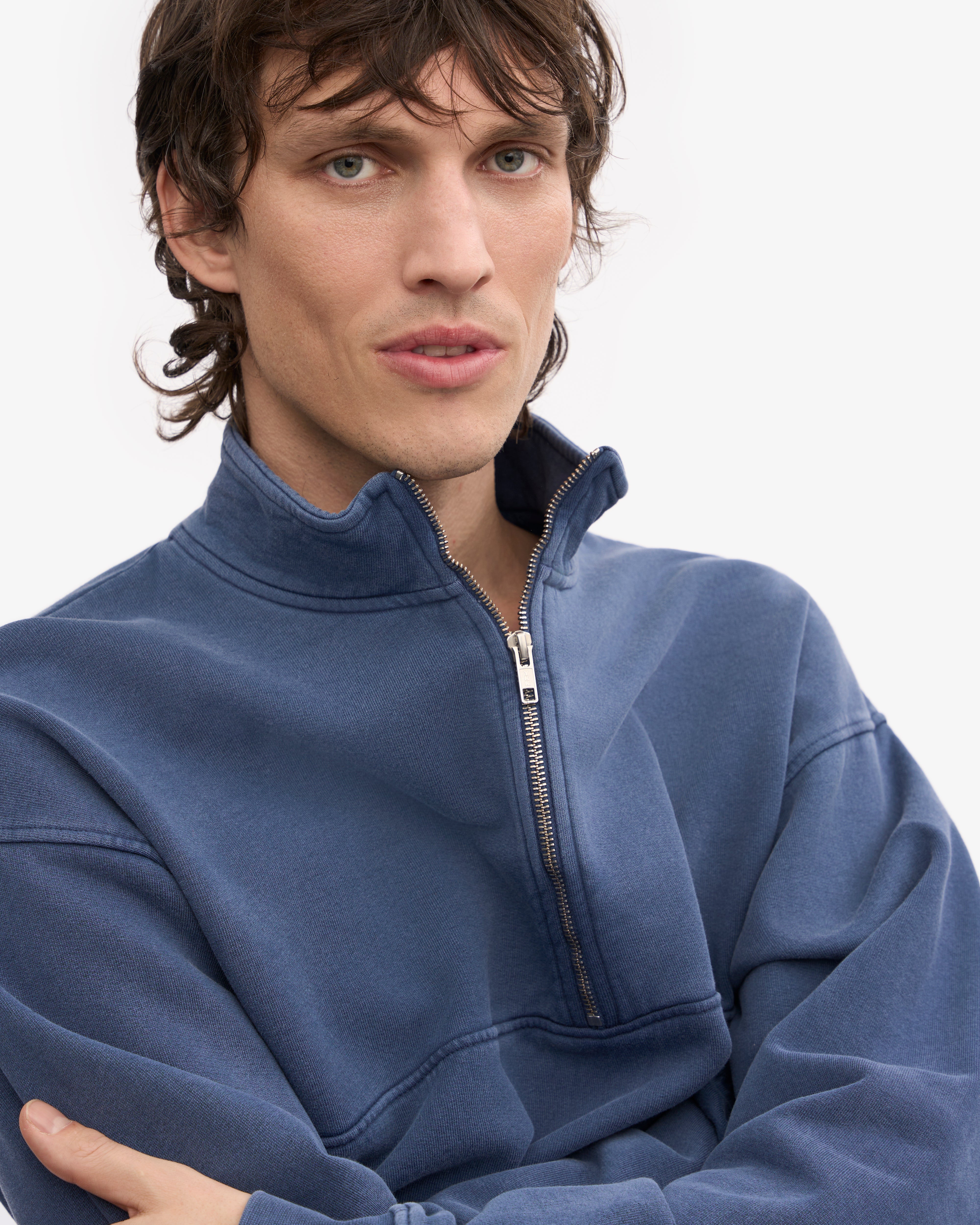 Organic Quarter Zip Sweater for Men & Women | Soft & Comfortable Pullover | Neptune Blue | Perfect for Casual Wear, Outdoor Activities & Layering
