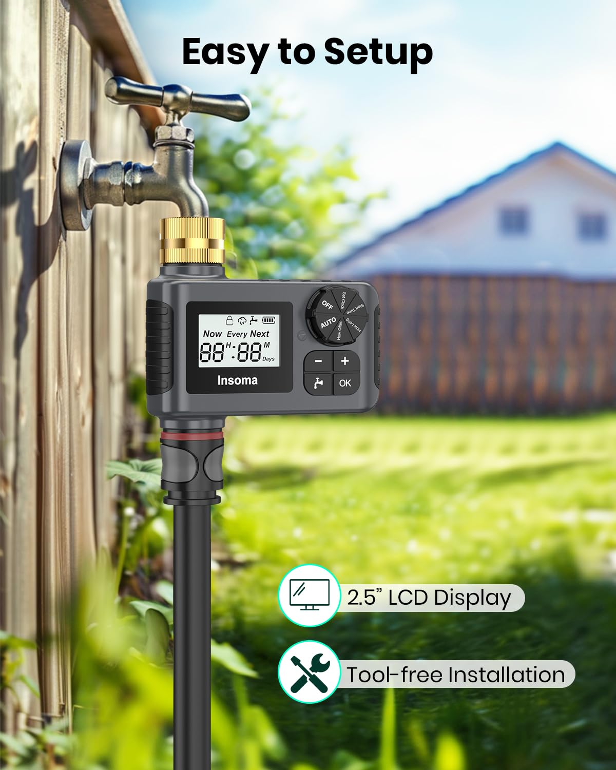 Upgraded Programmable Sprinkler Timer with Brass Swivel - Outdoor Garden Hose Water Timer with Rain Delay, Manual & Auto Modes - Perfect for Drip Irrigation, Lawn Watering & Smart Garden Systems - 1 Outlet