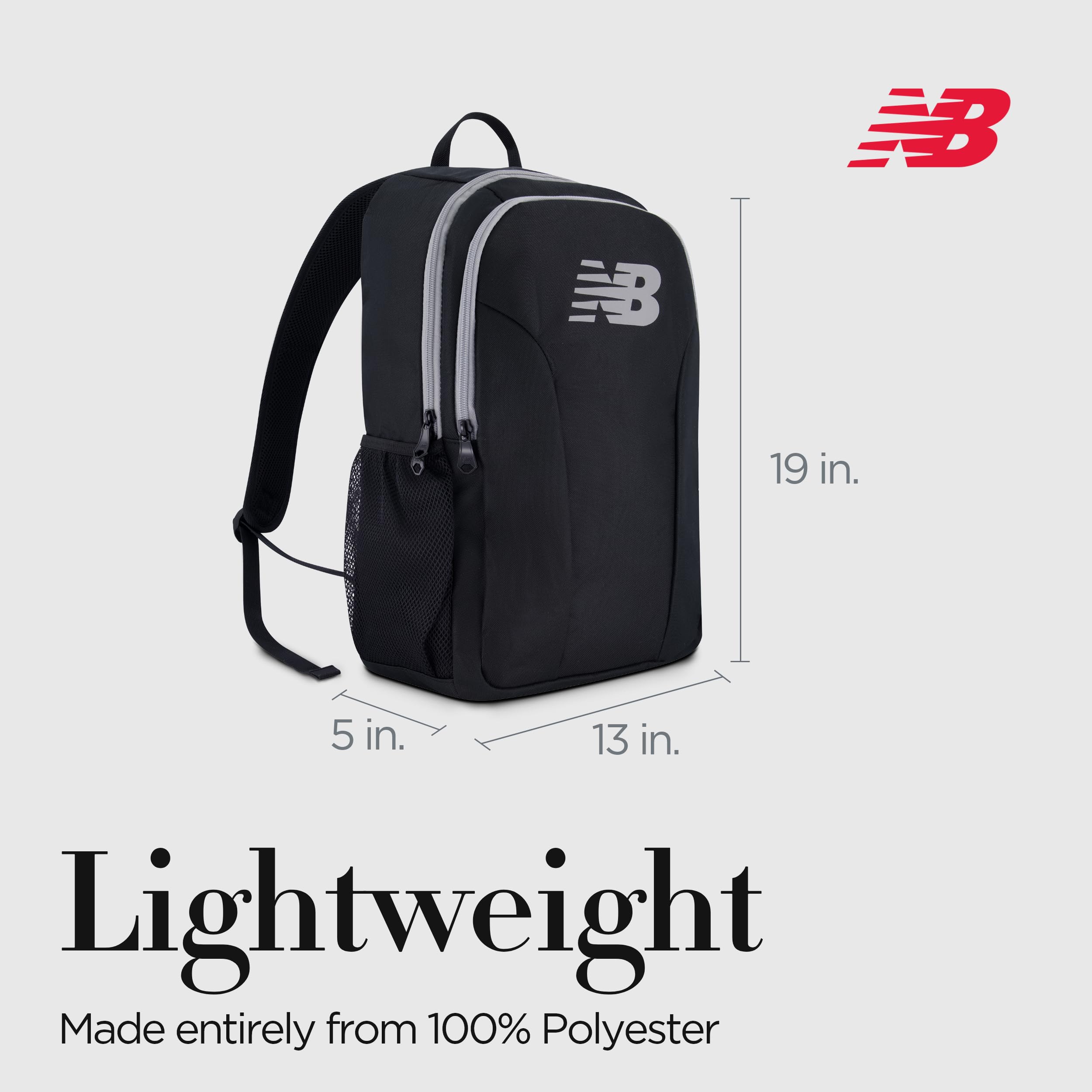 New Balance 19 Inch Laptop Backpack for Men & Women - Durable Travel Computer Bag with USB Charging Port - Perfect for Work, School & Business Trips (Black)