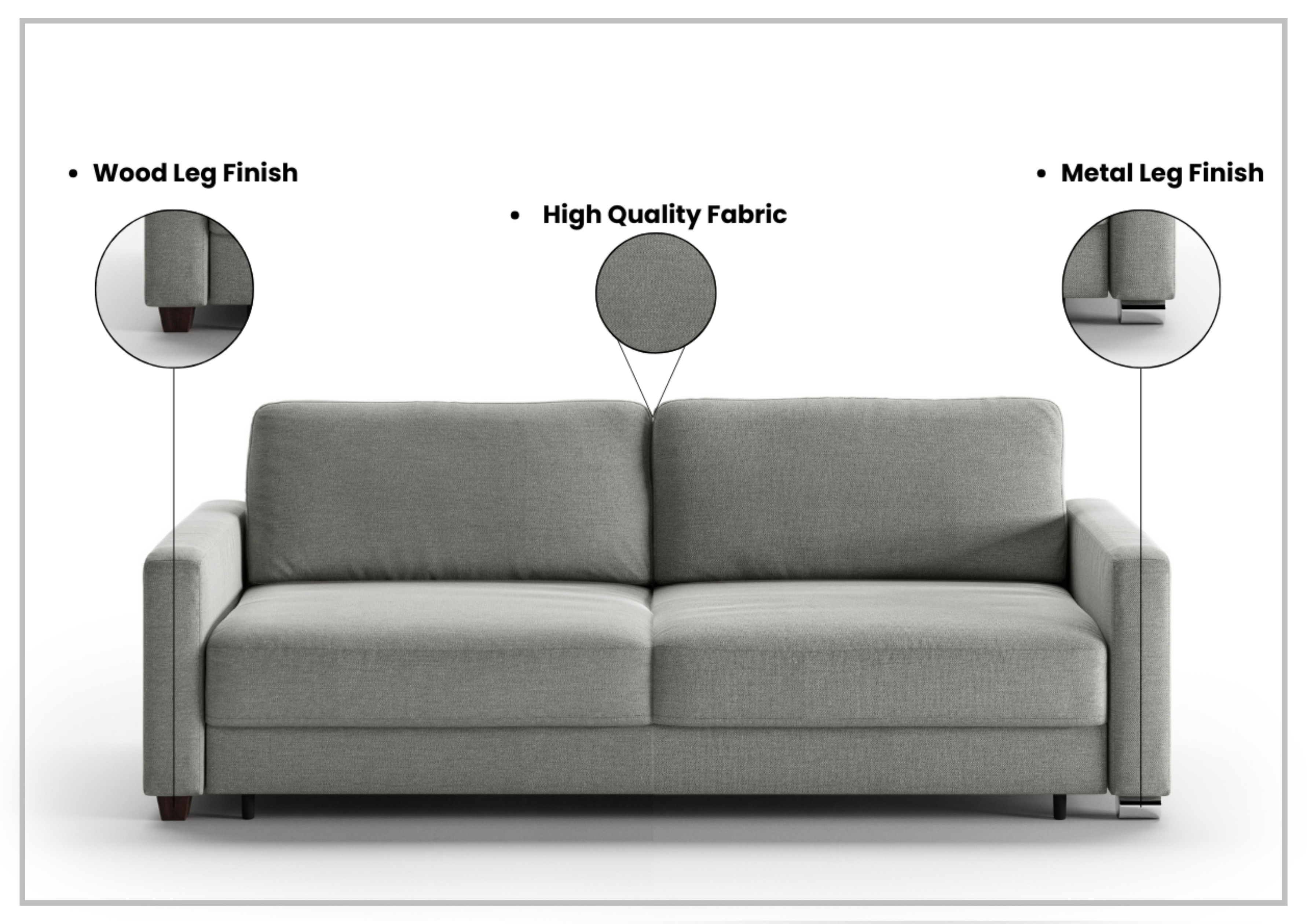 Luonto Hampton Sleeper Sofa Bed - King & Queen Size with Walnut/Chrome Legs - Perfect for Guest Rooms, Small Apartments & Home Offices