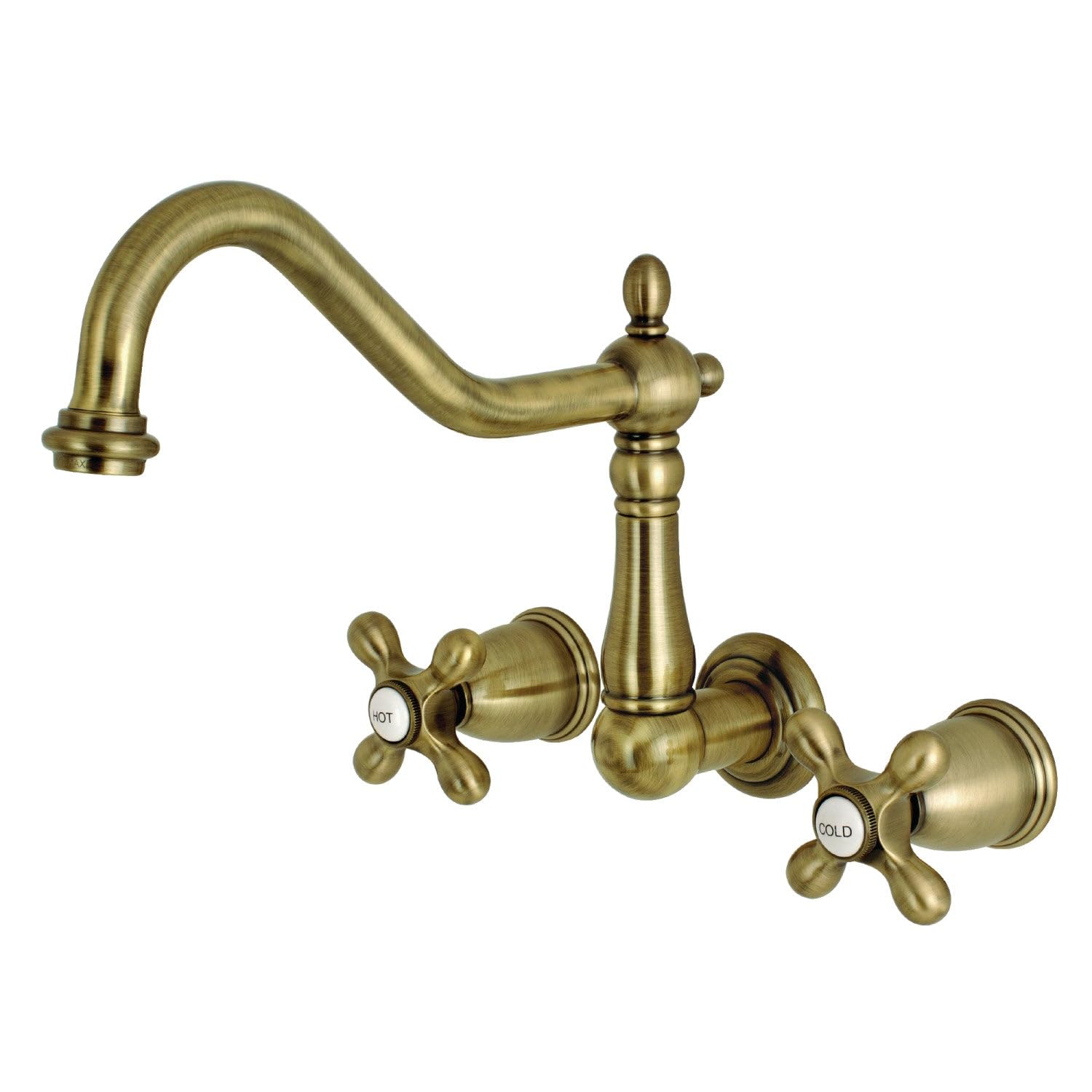 Kingston Brass KS1283AX Wall Mount Kitchen Faucet in Antique Brass Finish - Perfect for Farmhouse, Vintage, and Rustic Style Kitchens