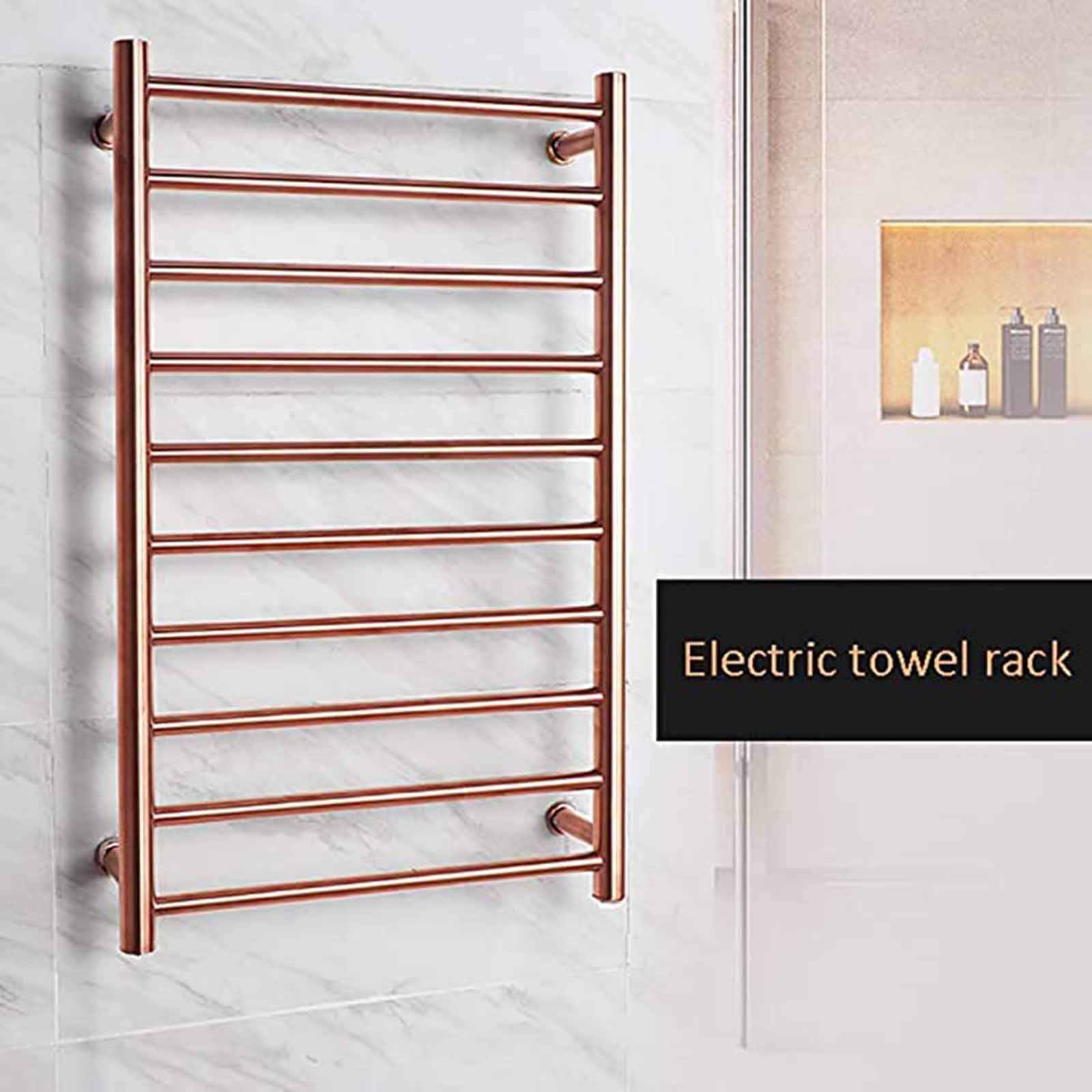APUM Heated Towel Rack - 88W Energy Efficient Wall Mounted Electric Towel Warmer with Timer, 304 Stainless Steel Bathroom Heated Towel Rail (Rose Gold, Hardwired) - Perfect for Spa-Like Luxury in Bathrooms, Hotels & Gyms