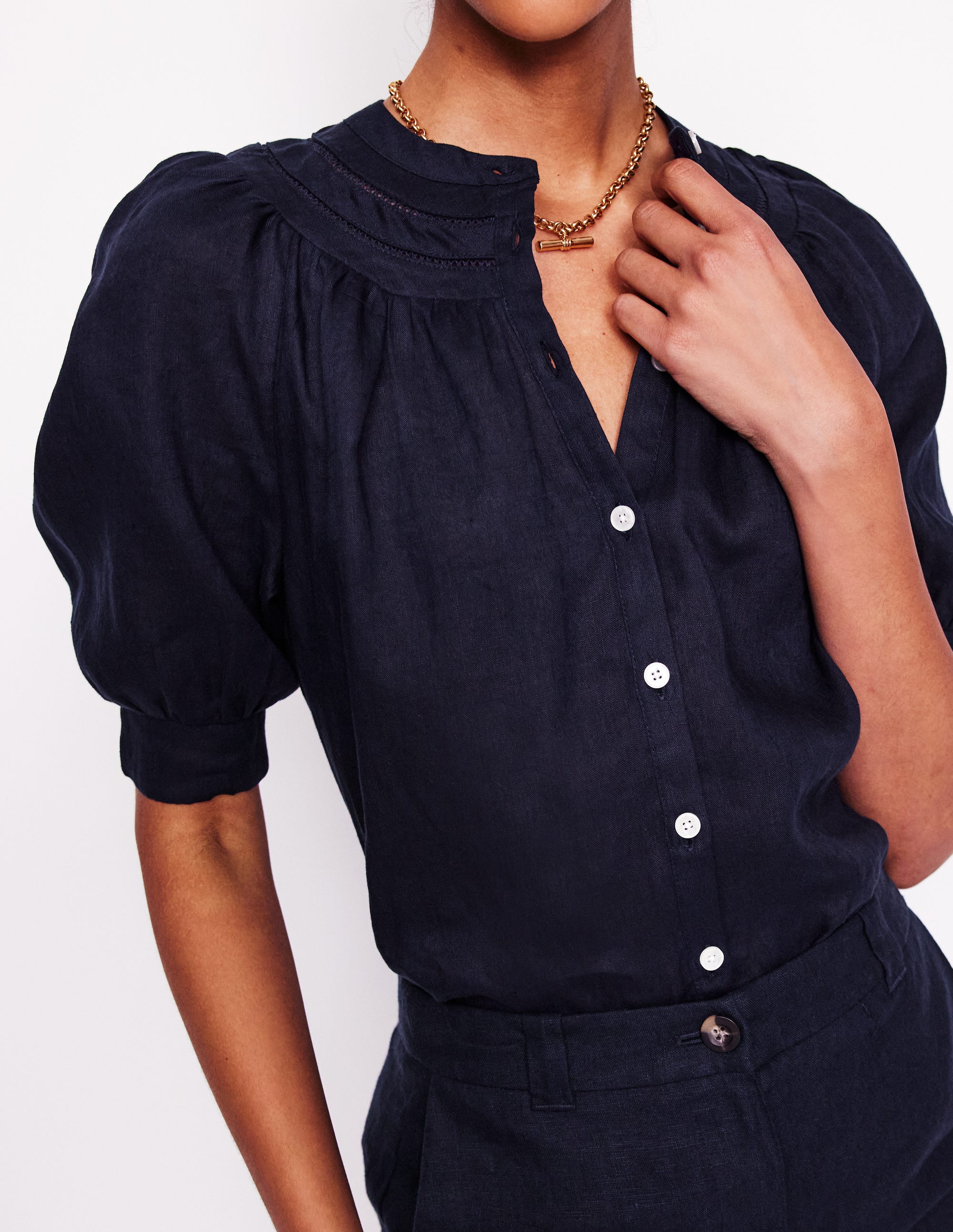 Bea Women's Linen Top Navy Blue - Breathable Summer Casual Blouse for Beach, Office & Everyday Wear