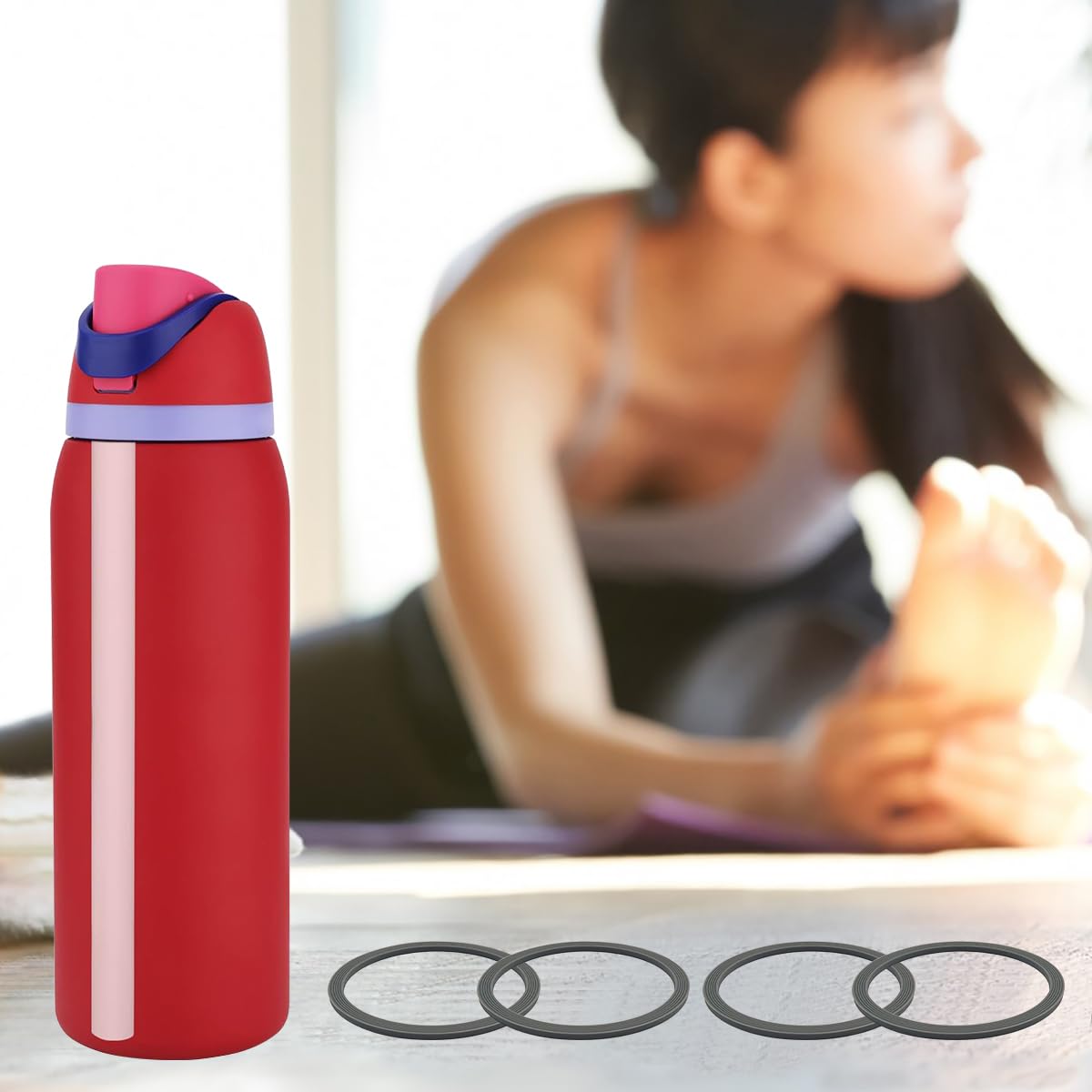 6 Pcs Owala FreeSip Water Bottle Gasket Replacement Kit with Brush - for Stainless Steel Cups, Home & Gym Use