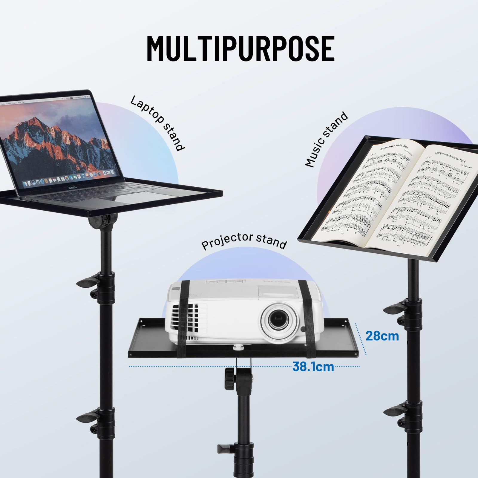 Universal Adjustable Floor Stand for Projectors - Heavy Duty Removable Stand with Wheels & Height Adjustment - Perfect for Home Theater, Classroom, and Office Presentations