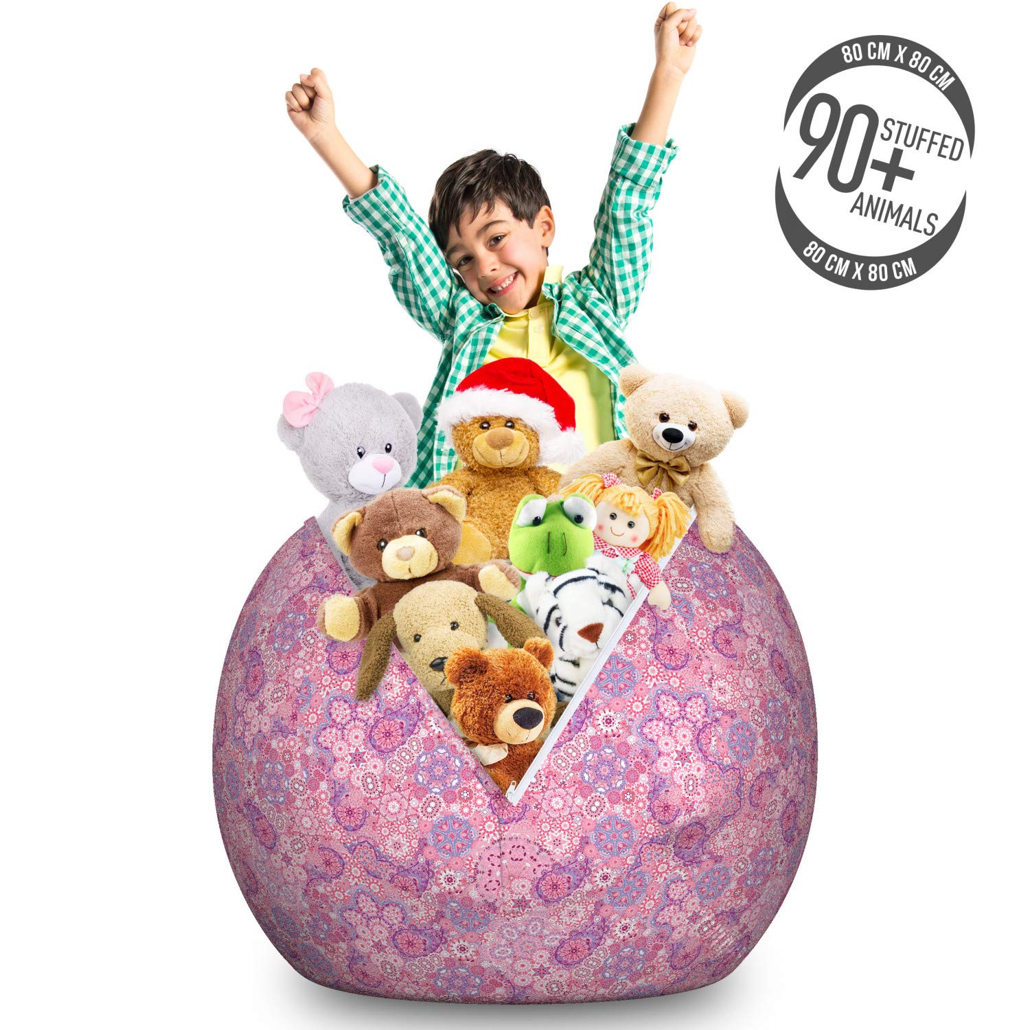 Ambesonne Large Washable Toy Storage Bag Chair - Bohemian Paisley Floral Design in Mauve & Rose Pink | Stuffed Animal Organizer for Kids' Room, Playroom & Nursery Decor