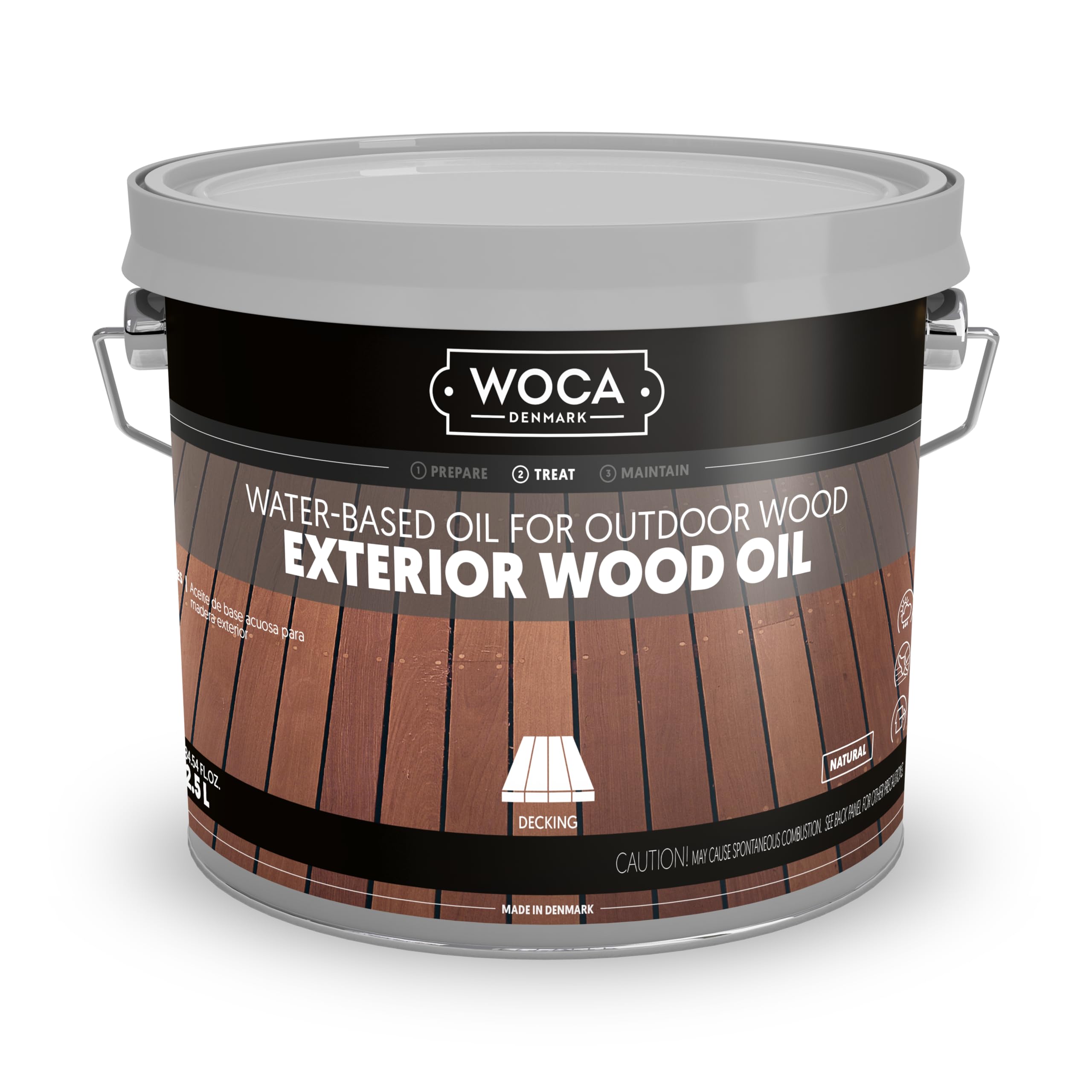 Premium WOCA Denmark Exterior Wood Oil - Water-Based Penetrating Stain for Outdoor Wood Decks, Fences, Siding & Furniture - 2.5L Natural Finish - Protects & Enhances Wood Grain - Ideal for Patio, Garden & Outdoor Living Spaces