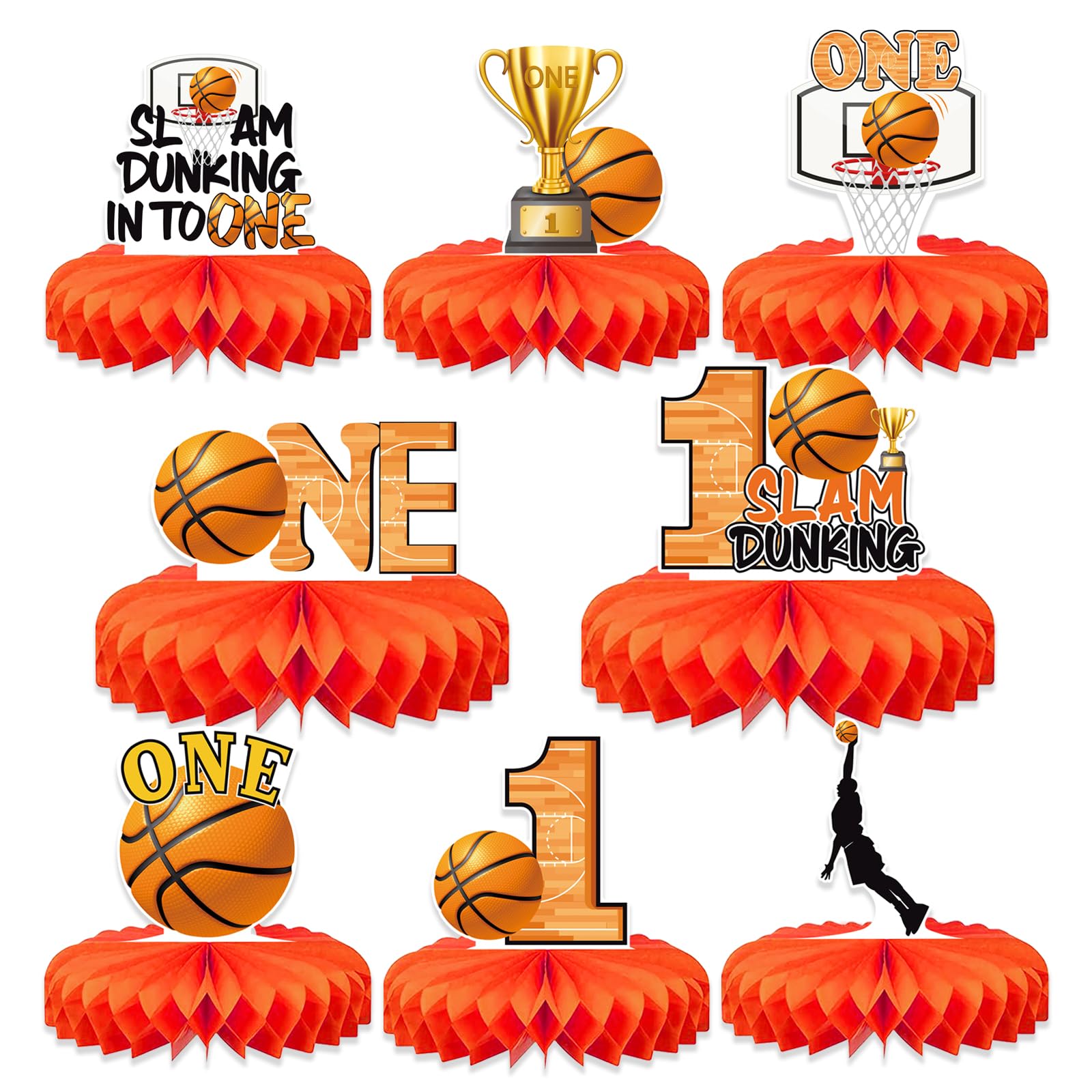 8Pcs Basketball 1st Birthday Decorations - Reusable Centerpieces for Boys' Sports Themed Party