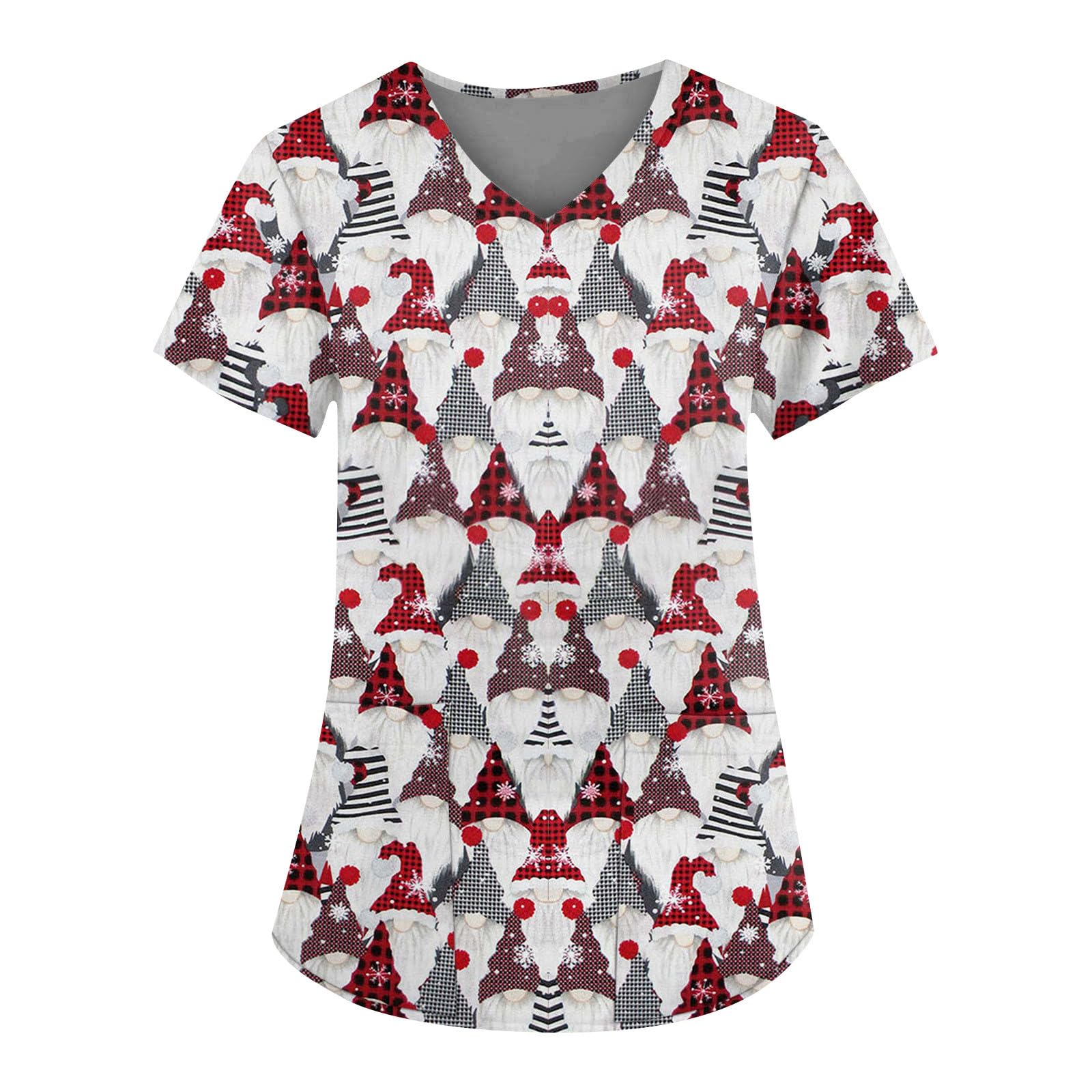 Festive Christmas Scrubs Tops for Women - Cartoon Santa Print, Stretchy & Soft Medical Uniform with Pockets | Perfect for Nurses, Healthcare Workers & Holiday Work Parties