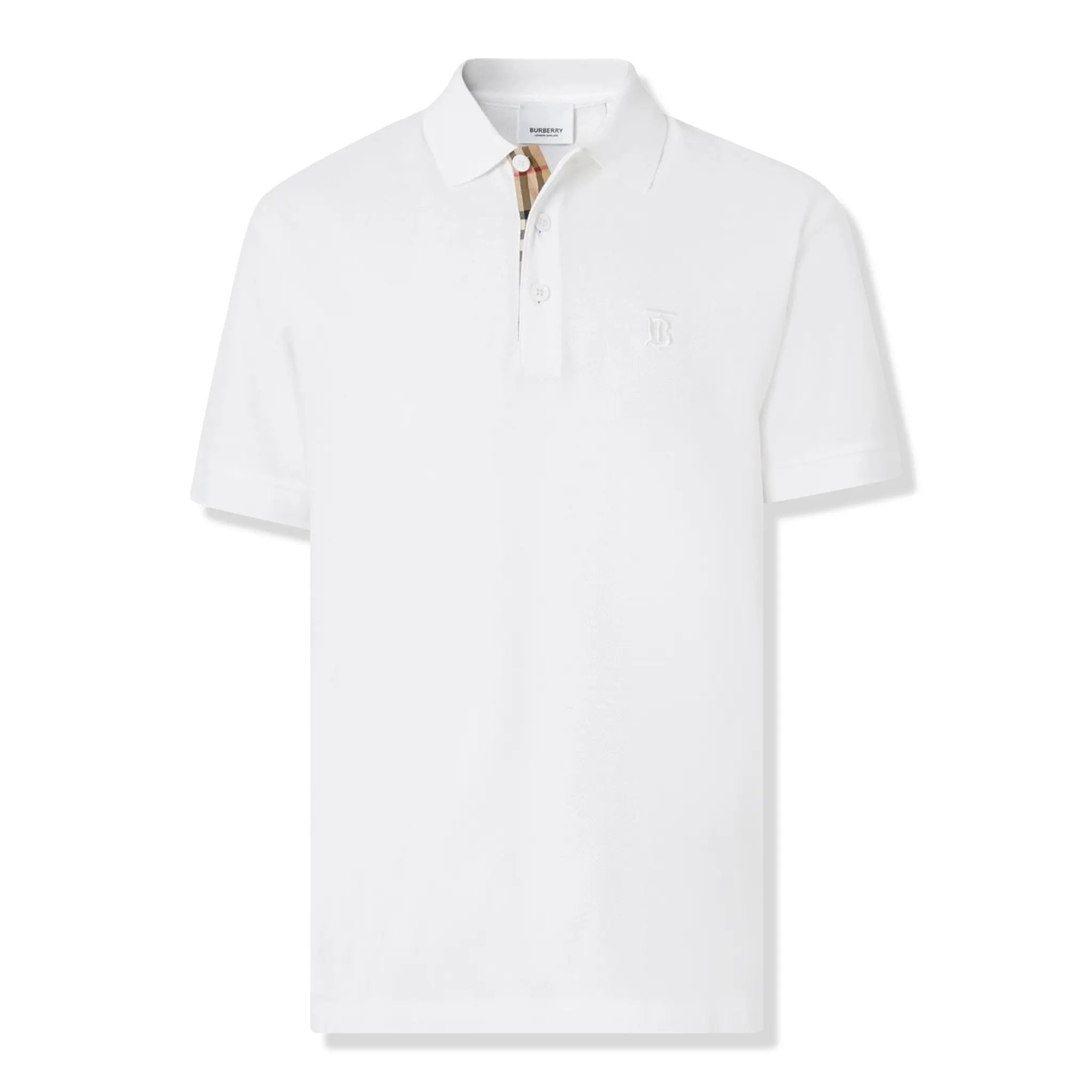 Burberry Eddie Logo Pique Cotton White Polo Shirt for Men - Classic Luxury Casual Wear for Golf, Office & Summer Outfits