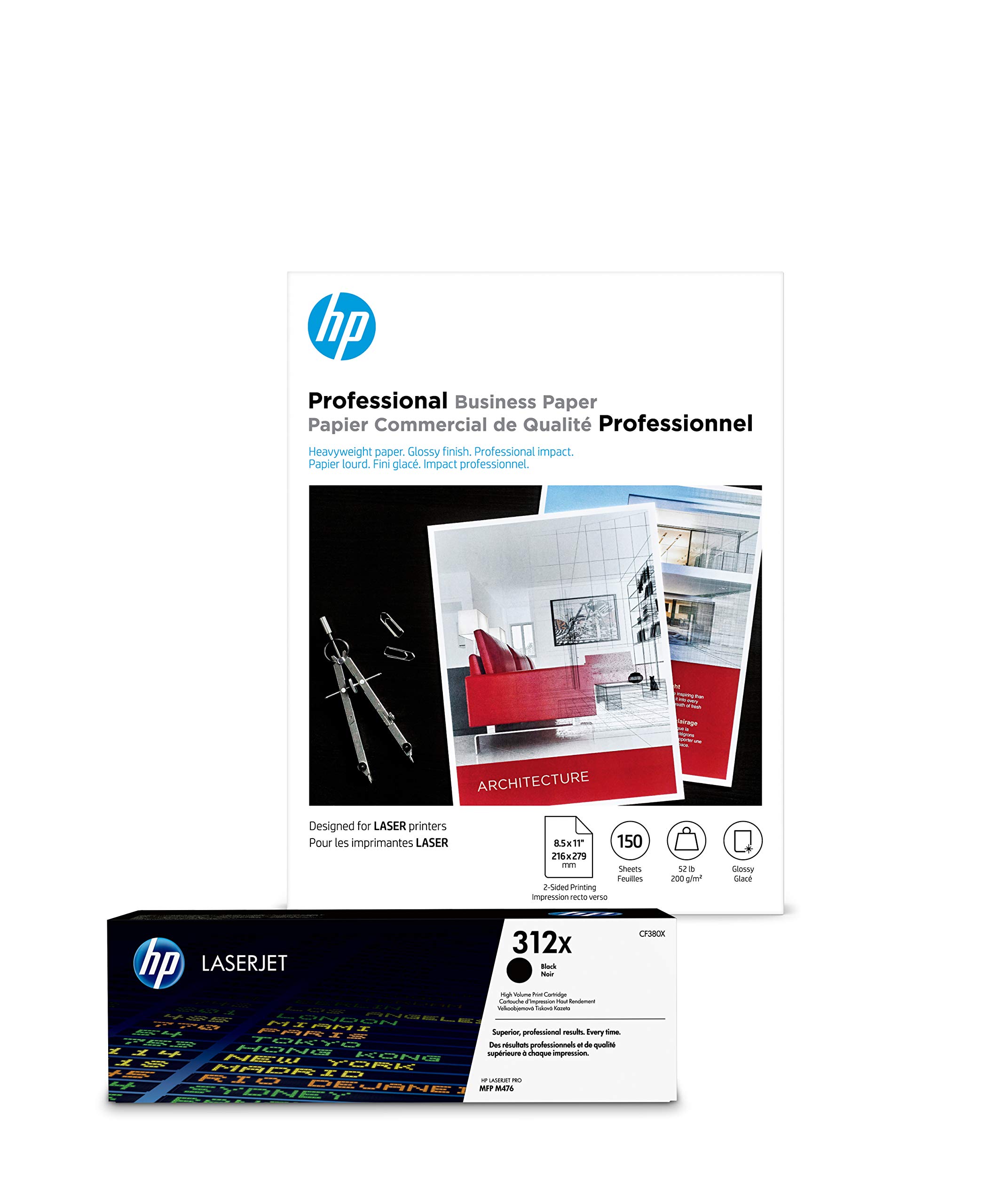 HP 312X Black High Yield Toner Cartridge + HP Glossy Brochure Paper 8.5x11
