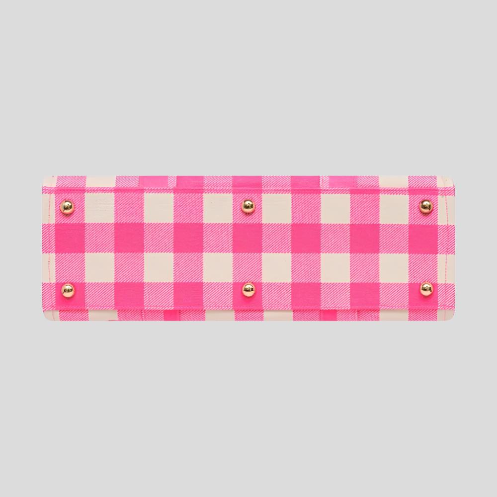 Large Bon Vivant Structured Tote Bag in Neon Pink Gingham - Stylish Women's Work Bag, Travel Carryall & Everyday Purse for Office, Shopping & Commute