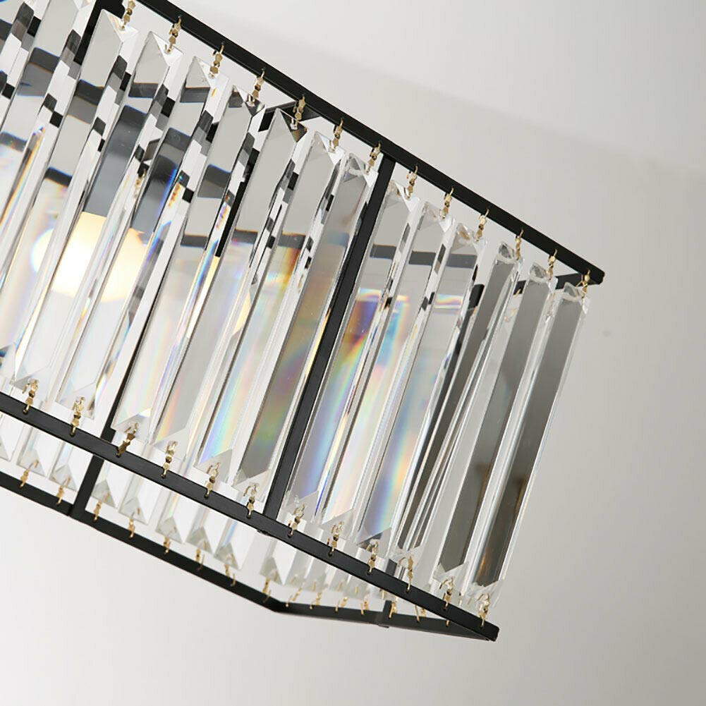OUKANING Adjustable Rectangle Crystal Chandelier - Modern Pool Crystal Ceiling Pendant Light for Dining Room, Kitchen Island, Living Room, Bedroom, and Office