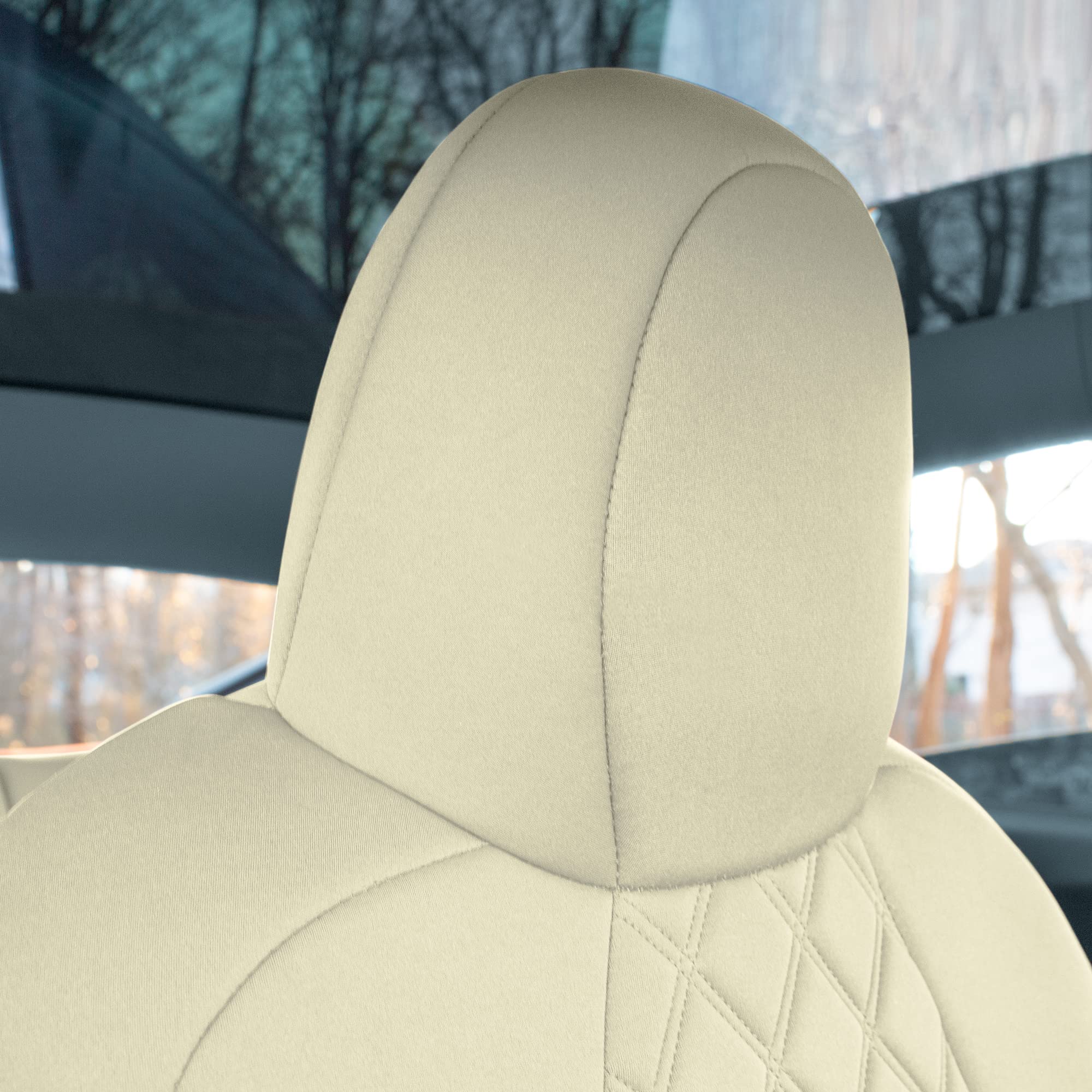 TLH Custom Fit Waterproof Beige Seat Covers for Tesla Model Y 2020-2024 - Front Set | Premium Automotive Interior Accessories | Perfect for Daily Commuting, Road Trips & Protecting Your Car Seats