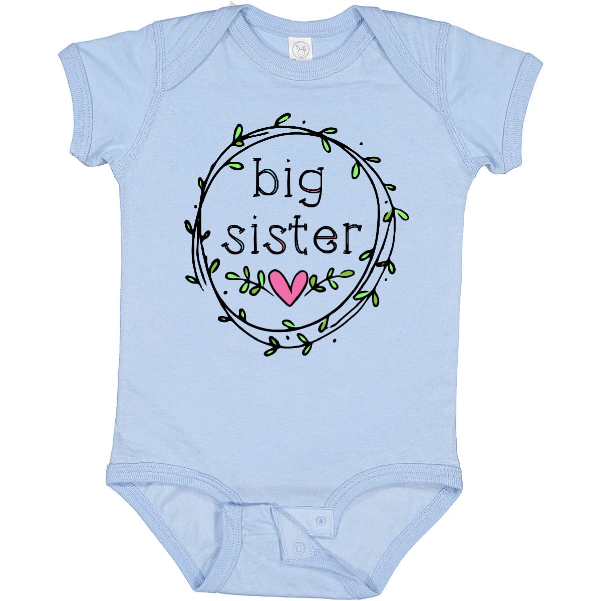 Inktastic Big Sister Leaves Circle Heart Baby Bodysuit - Cute Sibling Outfit for Newborns & Infants - Perfect for Family Photos, Baby Showers & Special Occasions