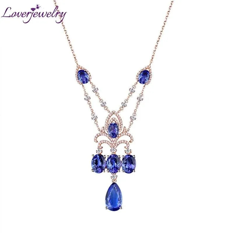 18K Rose Gold Tanzanite Pendant Necklace with Diamonds - 10.36ct Natural Tanzanite Gemstone Jewelry for Women | Elegant Gift for Anniversary, Birthday & Special Occasions