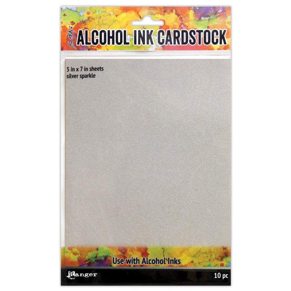 Tim Holtz Alcohol Ink Cardstock Surfaces - 3 Color Bundle (Matte Black, Brushed Silver, Silver Sparkle) - 10 Sheets (5