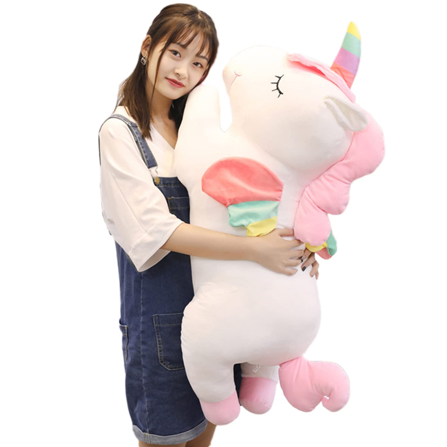 Soft Unicorn Plush Hugging Pillow - Large 39.3 Inch Stuffed Animal Body Pillow for Kids | Perfect Gift for Valentine's Day, Christmas & Birthdays (White) | Cuddle Companion for Bedtime, Nursery Decor & Stress Relief