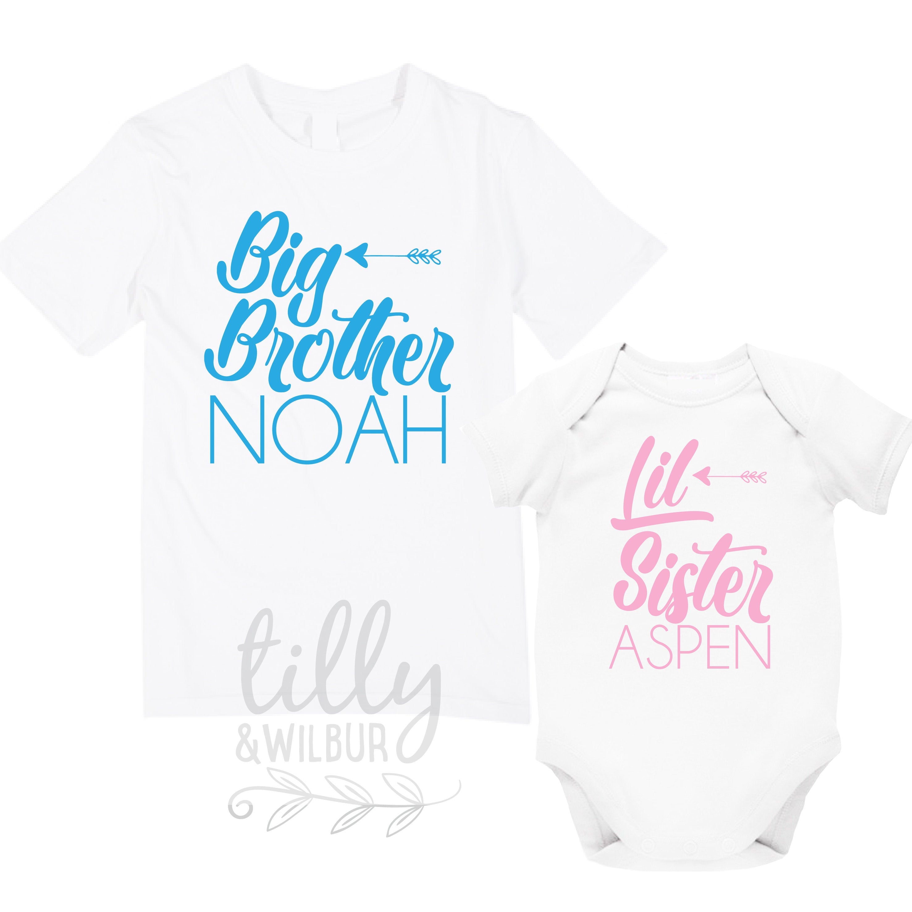Big Brother & Little Sister Matching Outfits - Personalized Name & Color Options - Perfect for Family Photos, Sibling Bonding, and Special Occasions