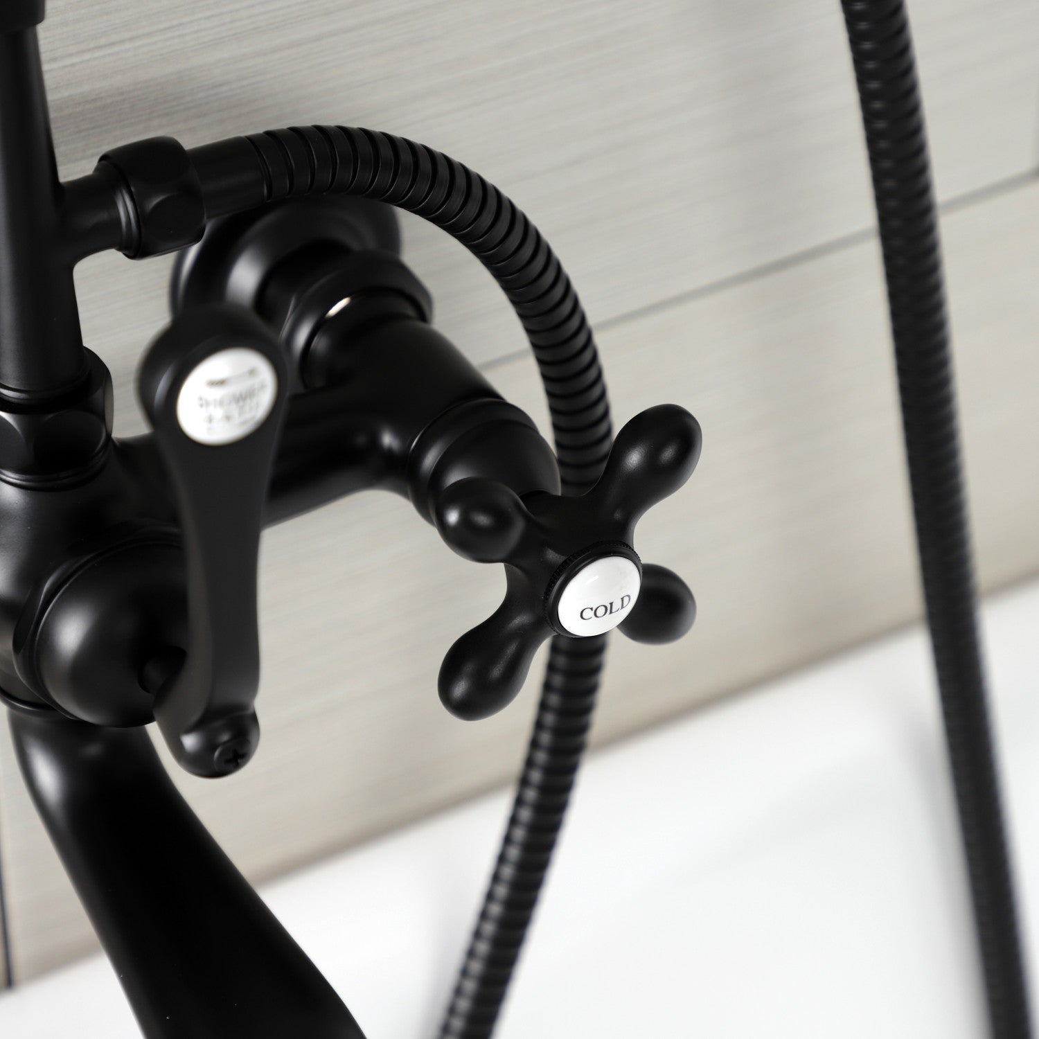 Vintage Matte Black Clawfoot Tub Faucet with Hand Shower - 3-Handle Wall Mount 2-Hole Design for Bathroom & Luxury Spa Experience