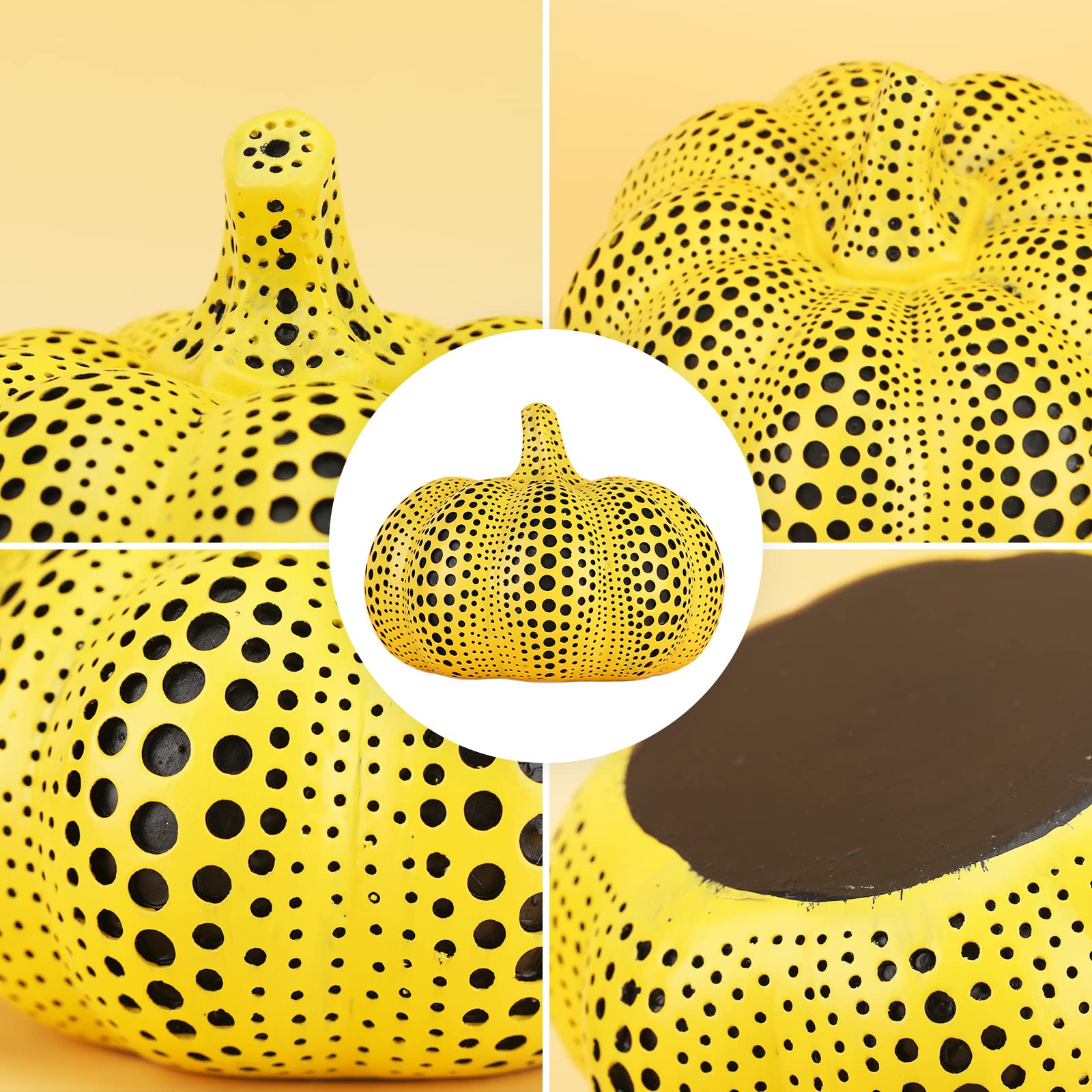 SHENGTIAN Yellow Polka Dot Mini Pumpkin Statue - 6.29x7.87in Fake Decorative Pumpkin Sculpture for Halloween, Fall Table Centerpiece, Home Decor, Thanksgiving & Autumn Party Decoration