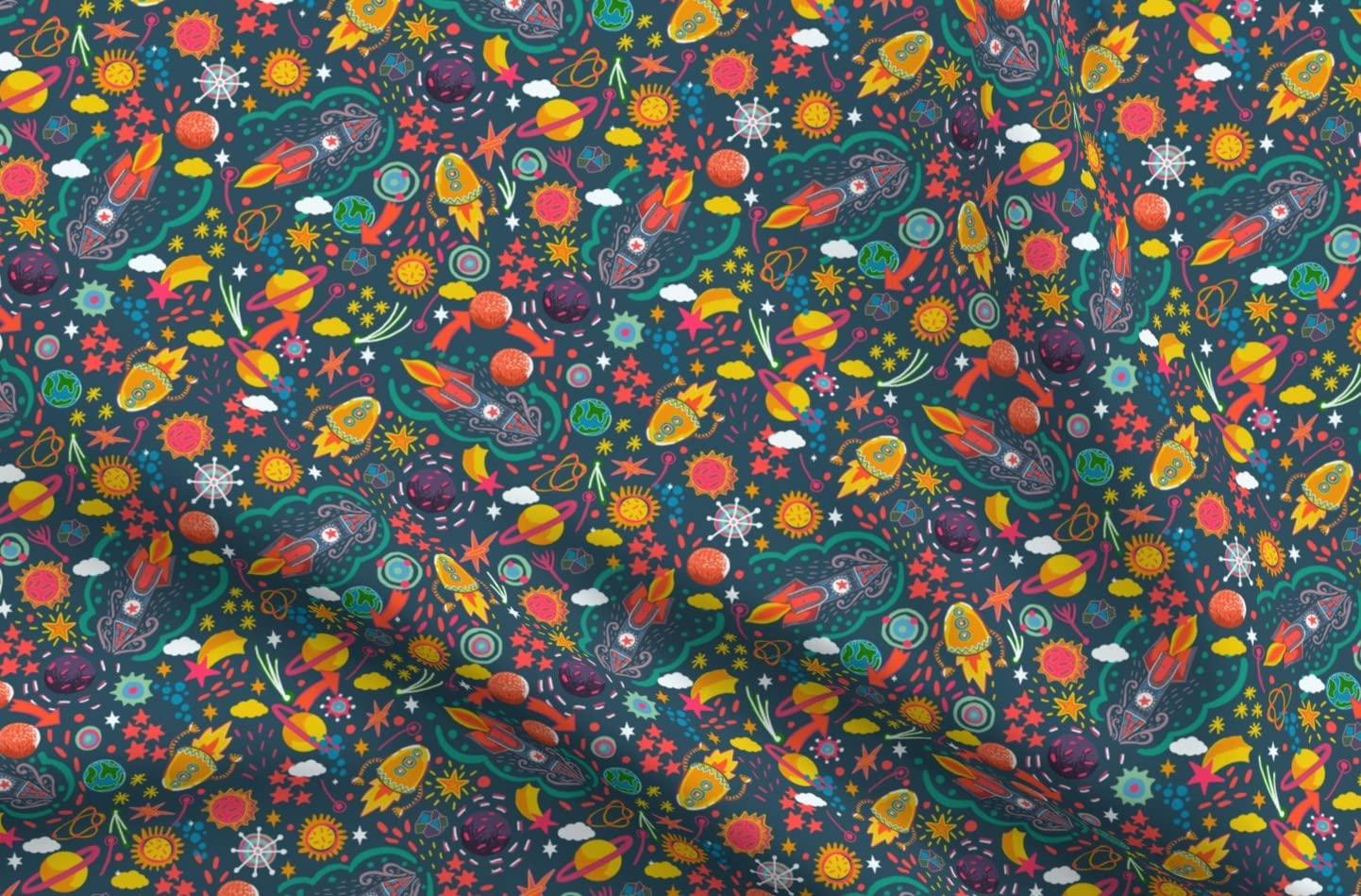 Ditsy Space Adventure Galaxy Planets Kids Science Printed Cotton Fabric - Petal Signature Cotton Fat Quarter for Sewing, Quilting, Apparel & DIY Crafts | Perfect for Kids Bedding, Curtains & Space-Themed Decor