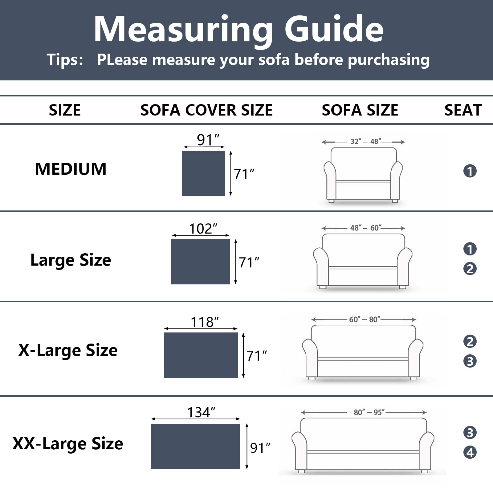 MEETSKY Navy Blue Stretchable Sofa Cover for Sectional, Reclining Loveseat, Chair & Futon - Soft, Durable & Decorative Living Room Furniture Protector (71