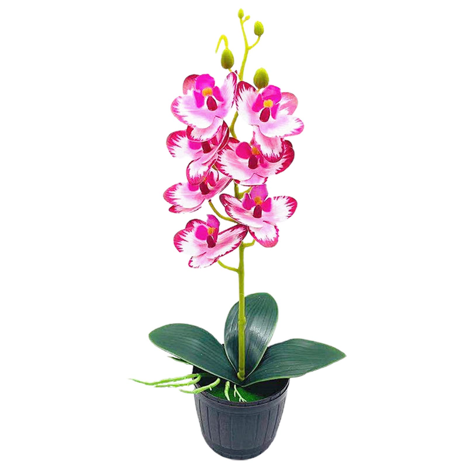 Premium Artificial Orchid Flowers in Grey Pot - Realistic Fake Potted Plants for Home Decor, Office Desk, Table Centerpiece & Shelf Display - Natural-Looking Plastic Orchids (Set of 1)