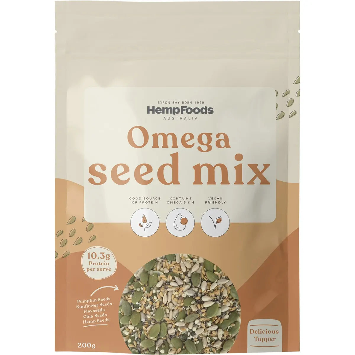 Hemp Foods Australia Omega Seed Mix 200g - Organic Superfood Blend with Chia, Flax & Pumpkin Seeds - Perfect for Smoothies, Yogurt & Baking