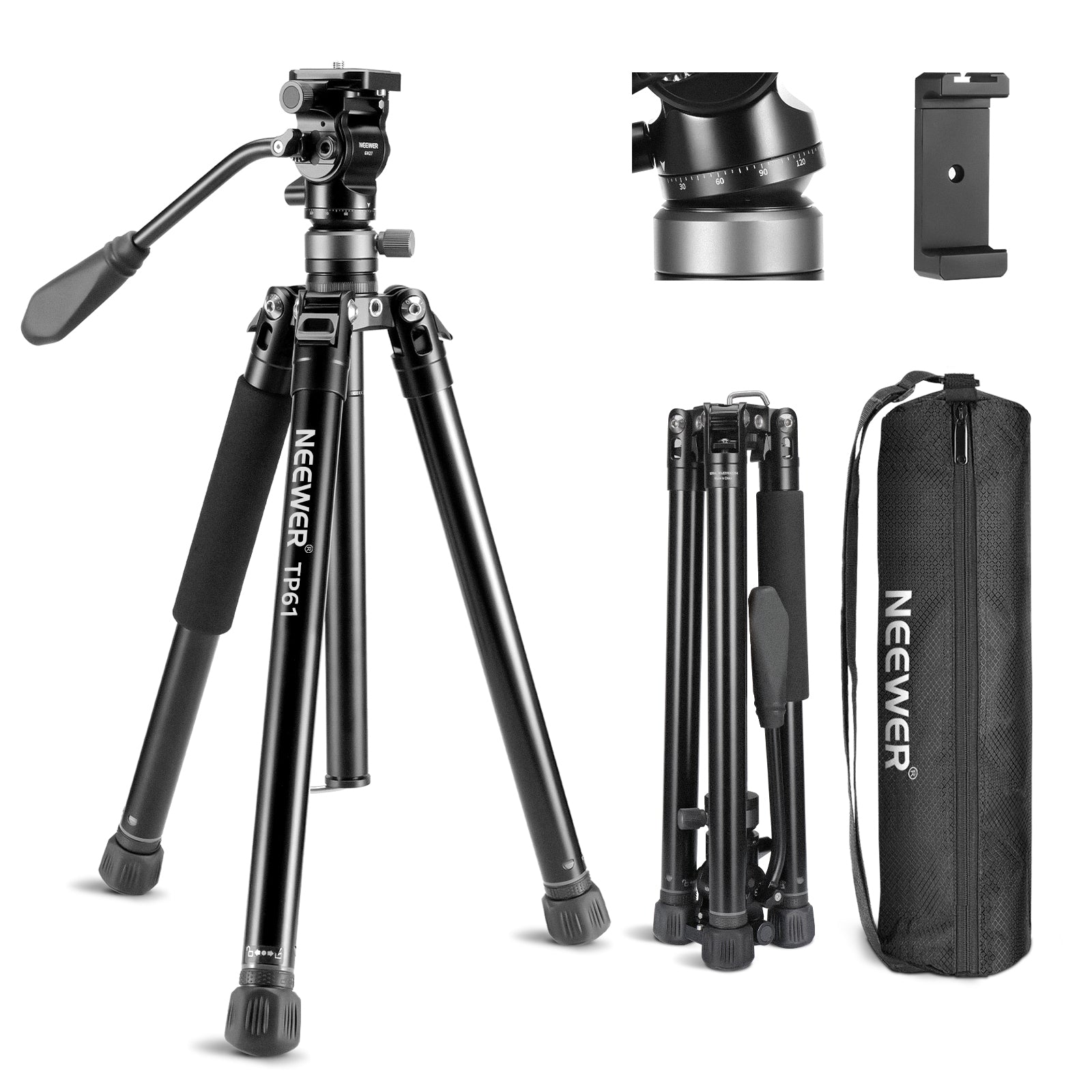 NEEWER TP61 Lightweight Aluminum Travel Tripod for DSLR Cameras - Compact & Portable for Vlogging, Photography, and Outdoor Adventures