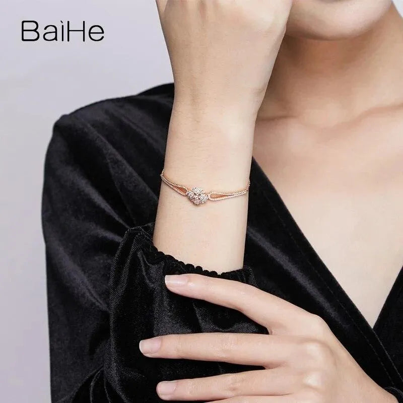 18K Rose Gold Diamond Snowflake Bracelet for Women - Solid H/SI Natural Diamond Wedding Jewelry - Elegant Gift for Brides, Anniversaries & Special Occasions
