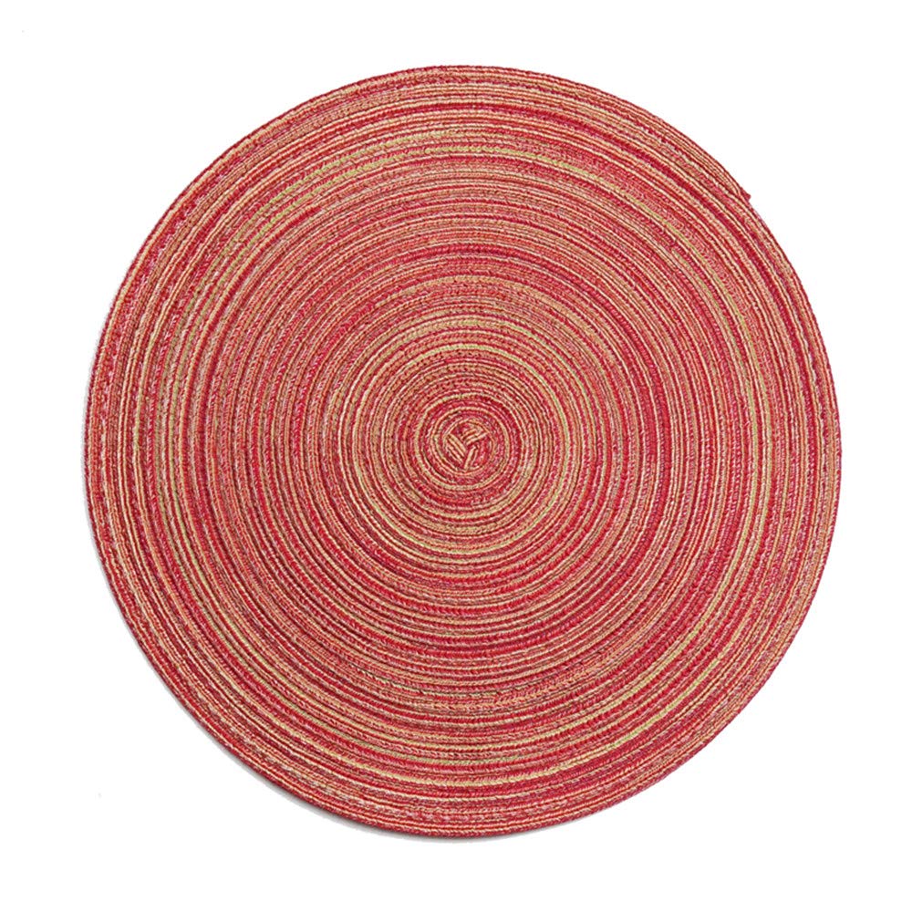 15 Inch Round Braided Placemats - Set of 6 Washable & Durable Table Mats for Kitchen, Dining, Home Decor - Perfect for Weddings, Parties & Everyday Use (Red)