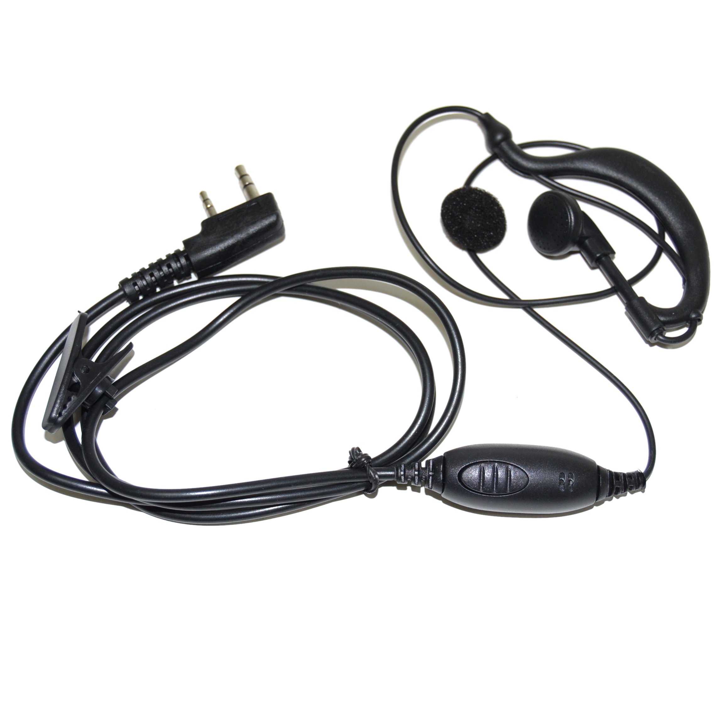HQRP G-Shape 2-Pin Earpiece Headset with PTT Mic - Compatible with Kenwood Pro-Talk, Pro-Power, Free-Talk, Protalk XLS, FreeTalk XLS - Ideal for Security, Construction & Outdoor Communication