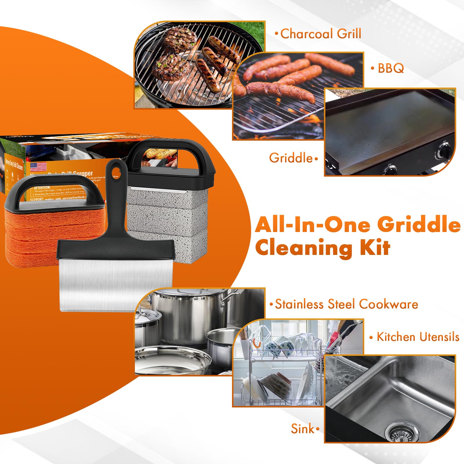 **MEKER Blackstone Griddle Cleaning Kit - 10-Piece Flat Top Grill Scraper Set with Grill Stone, Upgraded Scouring Pads & Handle Brush - Effortless Stain Removal for Outdoor Cooking & BBQ Maintenance**