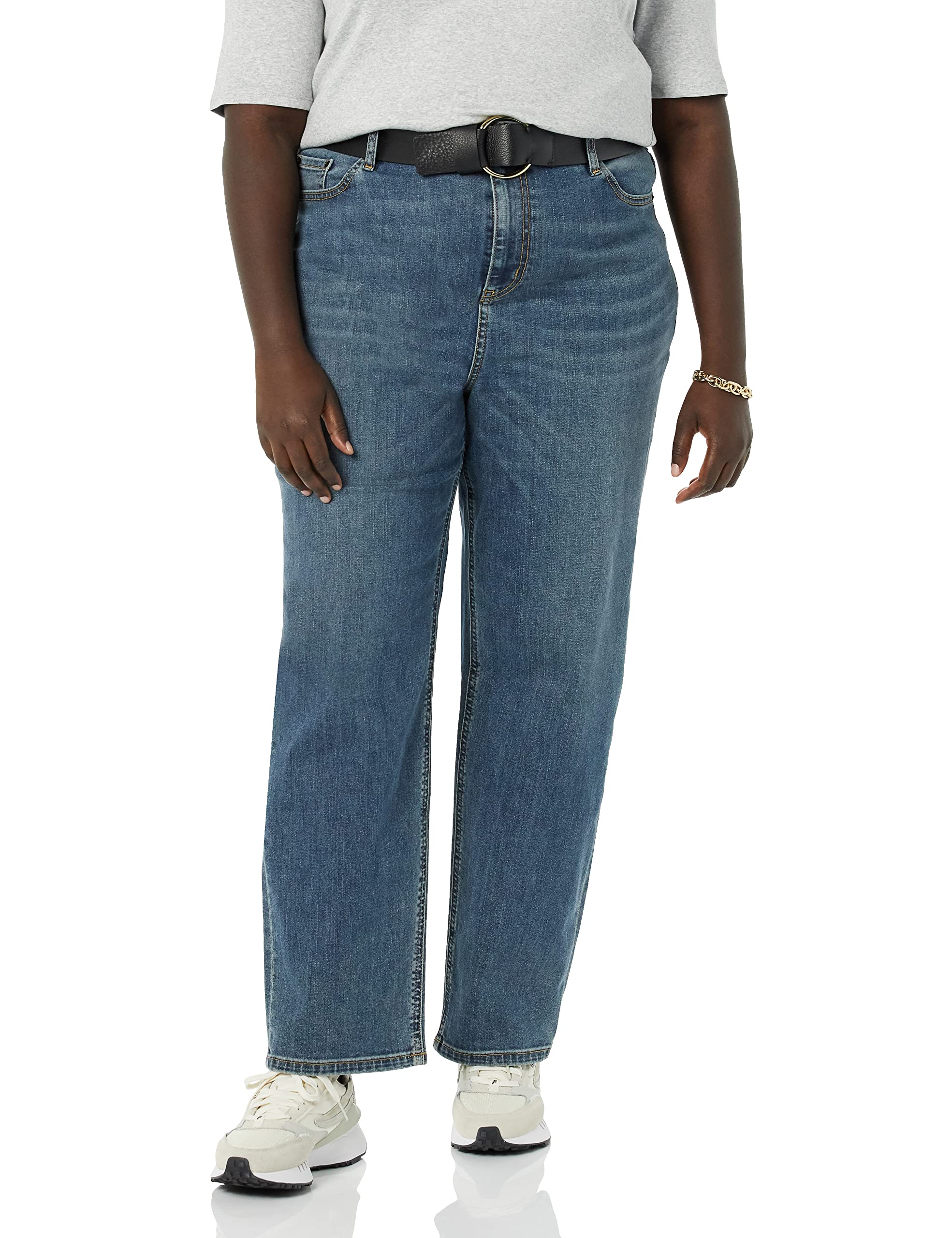 Amazon Essentials Women's High-Rise Straight Leg Jeans - Classic Denim Pants for Casual Wear, Office & Everyday Outfits
