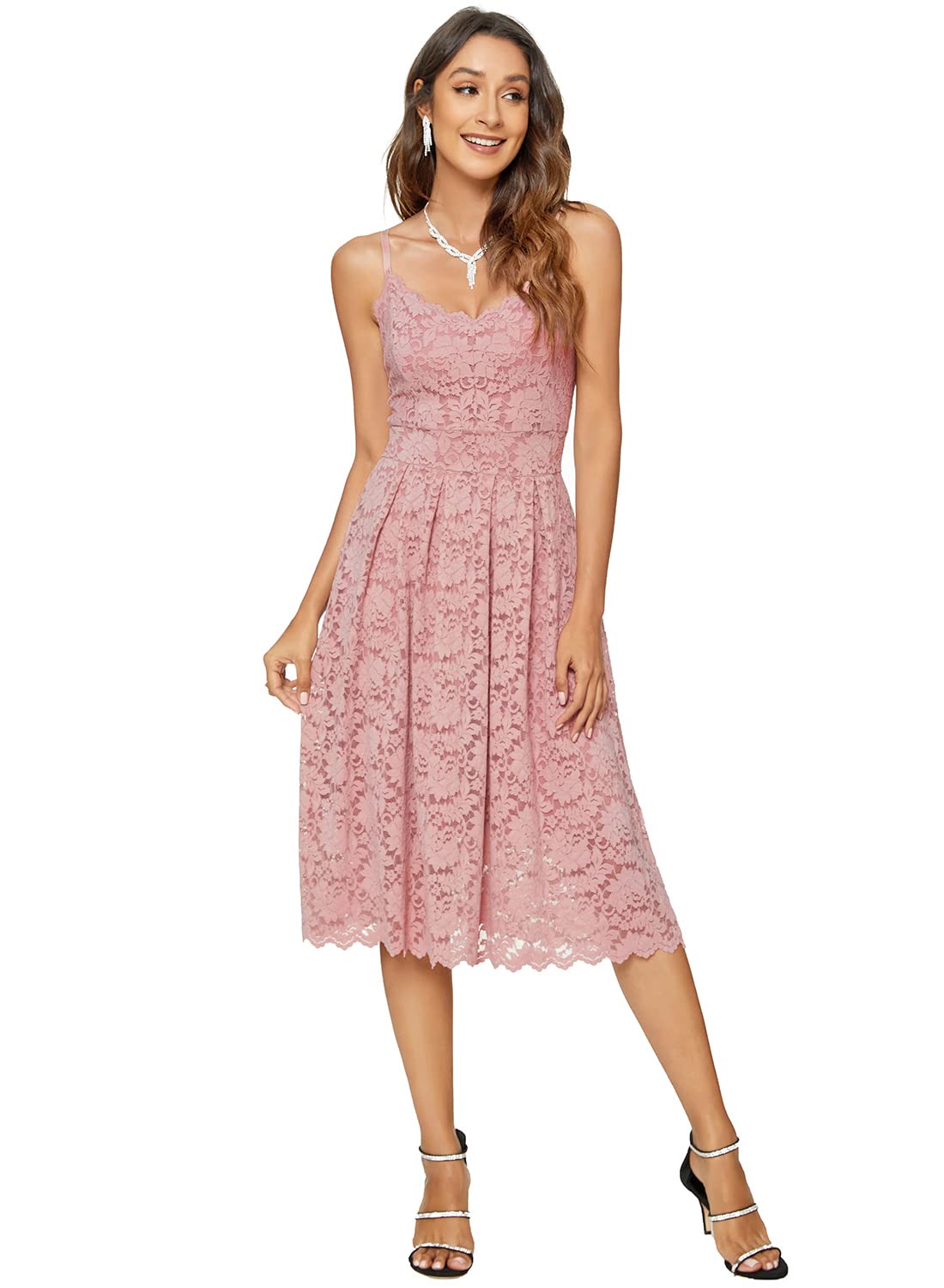 Elegant Women's Lace Floral Overlay V-Neck Sleeveless Cocktail Dress for Wedding, Party & Special Occasions | Sexy Swing Dress for Evening Events, Bridal Shower & Date Night