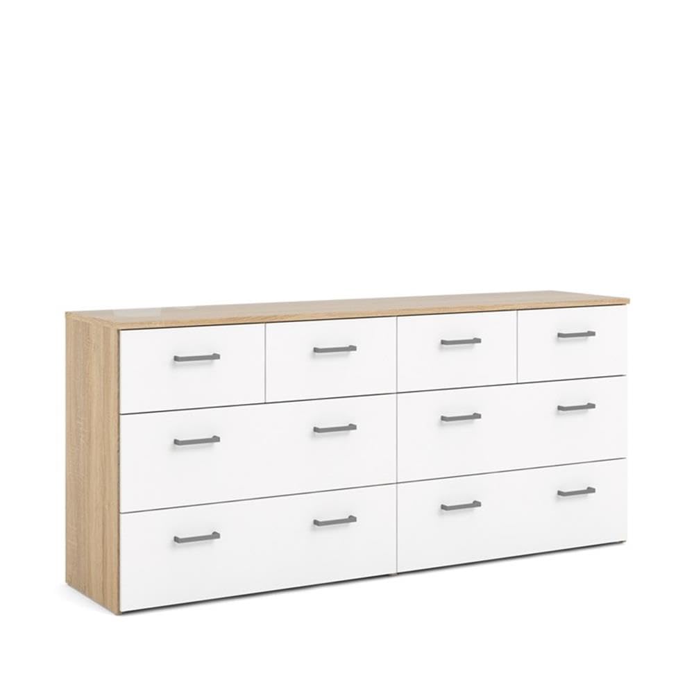 Tvilum 8-Drawer Double Dresser - Solid Oak Frame with White Finish | Perfect for Bedroom Storage & Closet Organization